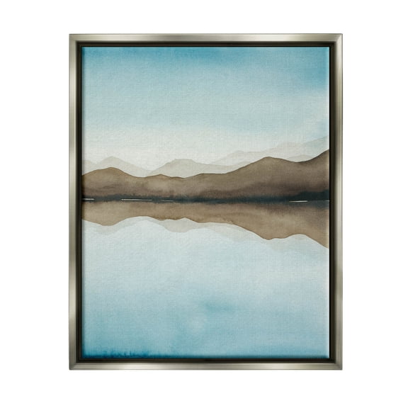 Stupell Industries Lakeside Mountains Reflection Landscape Painting Luster Gray Floating Framed Canvas Print Wall Art, Design by Grace Popp