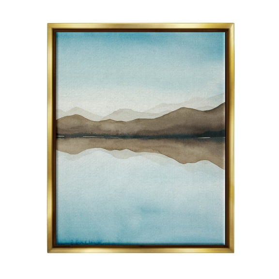 Stupell Industries Lakeside Mountains Reflection Landscape Painting Metallic Gold Floating Framed Canvas Print Wall Art, Design by Grace Popp