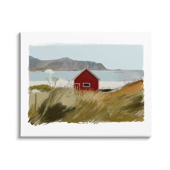 Stupell Industries Lakeside Rural Red House Distant Mountain View Painting Gallery Wrapped Canvas Print Wall Art, Design by J. Weiss