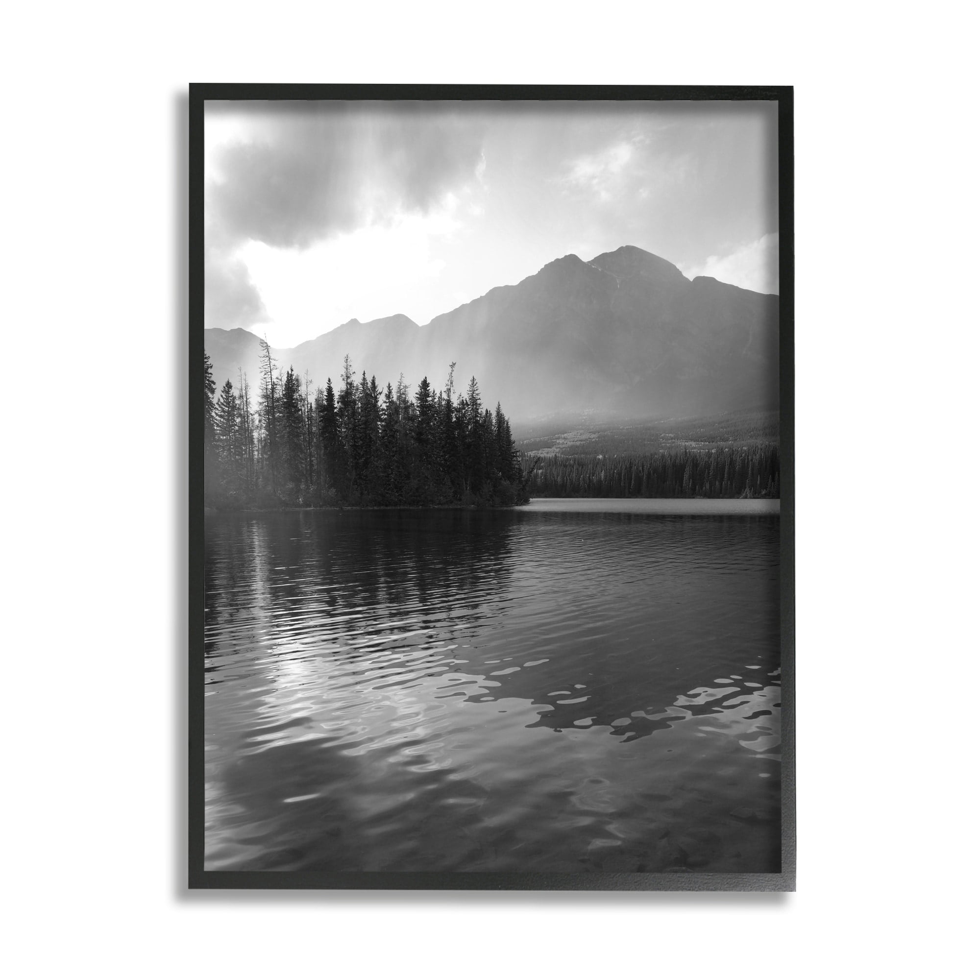 Stupell Industries Lakeside Spruce Tree Forest Outdoor Landscape Photography Black Framed Art Print Wall Art, 11x14, by Daniel Sproul