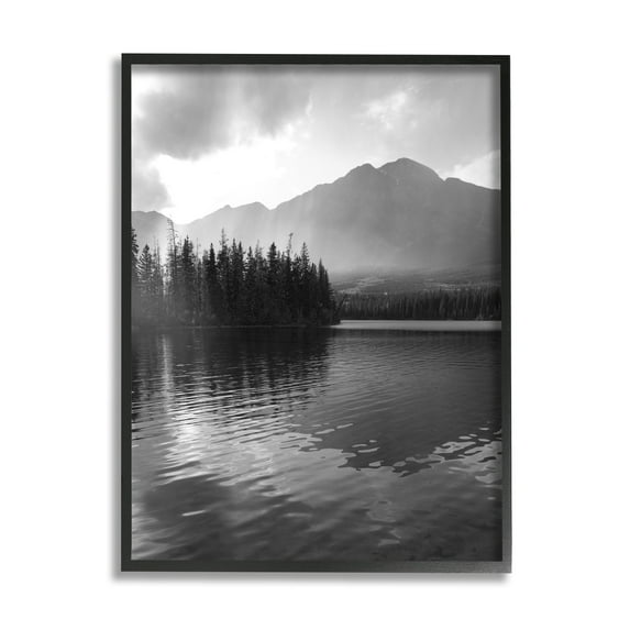 Stupell Industries Lakeside Spruce Tree Forest Outdoor Landscape Photography Black Framed Art Print Wall Art, 11x14, by Daniel Sproul