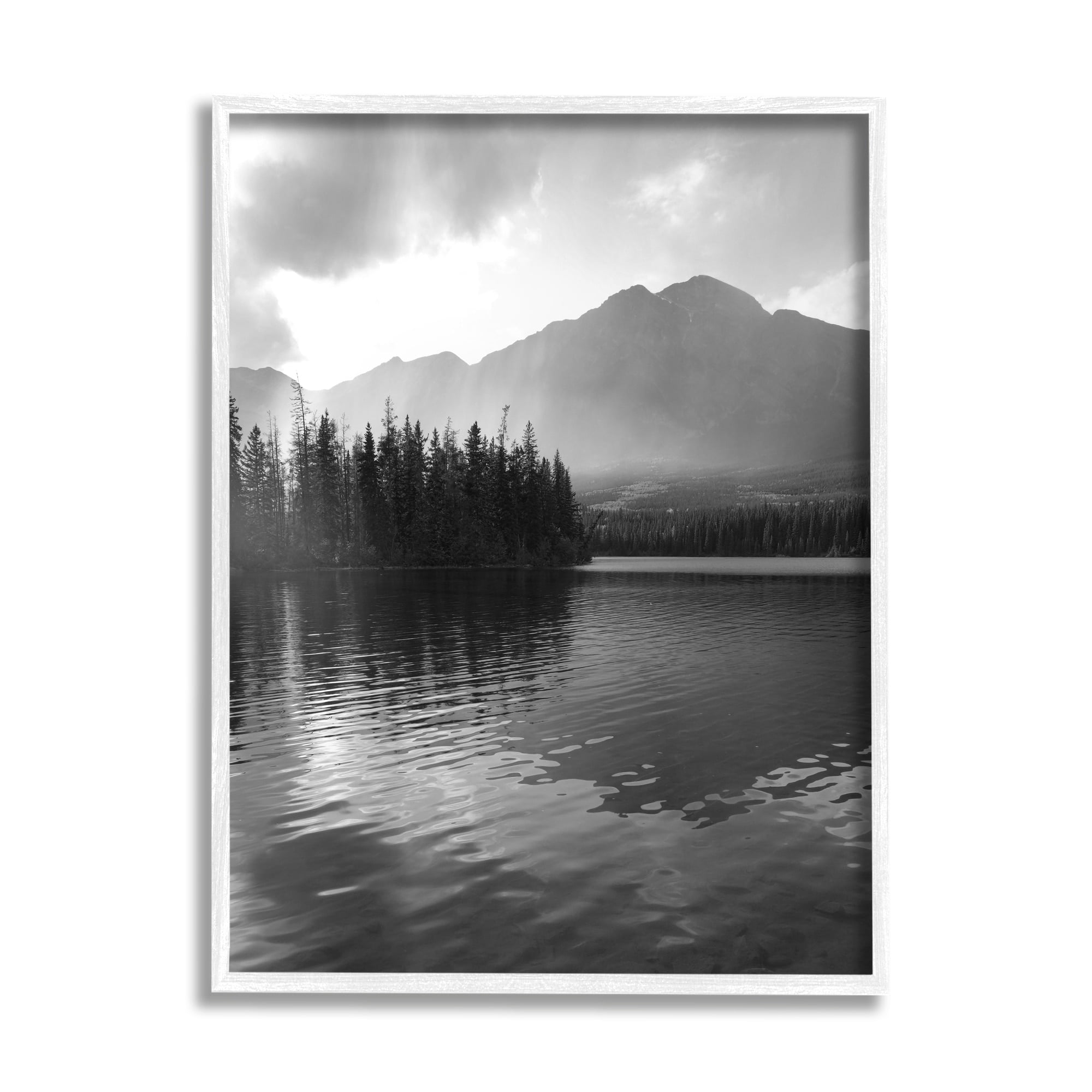 Stupell Industries Lakeside Spruce Tree Forest Outdoor Landscape Photography White Framed Art Print Wall Art, 11x14, by Daniel Sproul