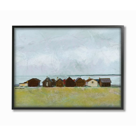 Stupell Industries Lakeside Town Landscape Drawing Paintings Black Framed Art Print Wall Art, 11x14, by Karen Dreyfus