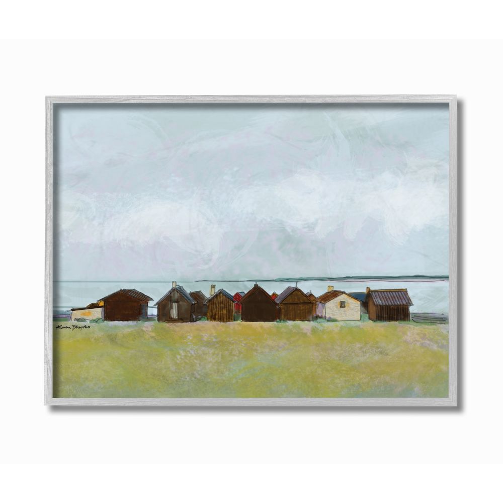 Stupell Industries Lakeside Town Landscape Drawing Paintings Gray Framed Art Print Wall Art, 11x14, by Karen Dreyfus