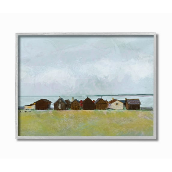 Stupell Industries Lakeside Town Landscape Drawing Paintings Gray Framed Art Print Wall Art, 16x20, by Karen Dreyfus