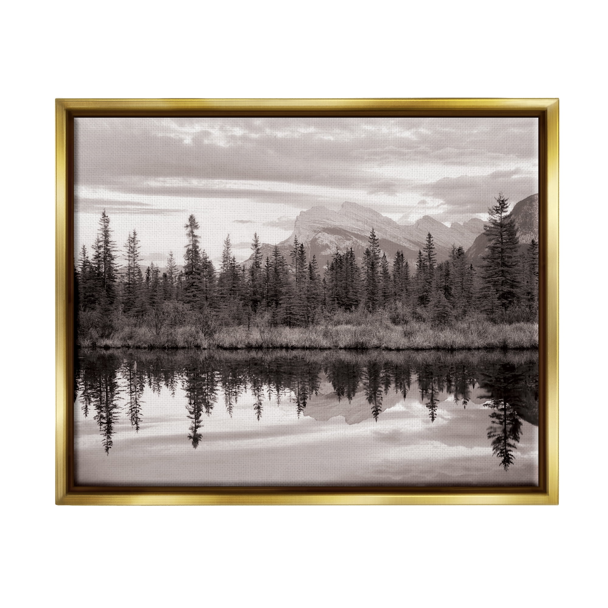 Stupell Industries Lakeside Woodland Landscape Nature Photography Gold Floater Framed Art Print Wall Art, 31 x 25
