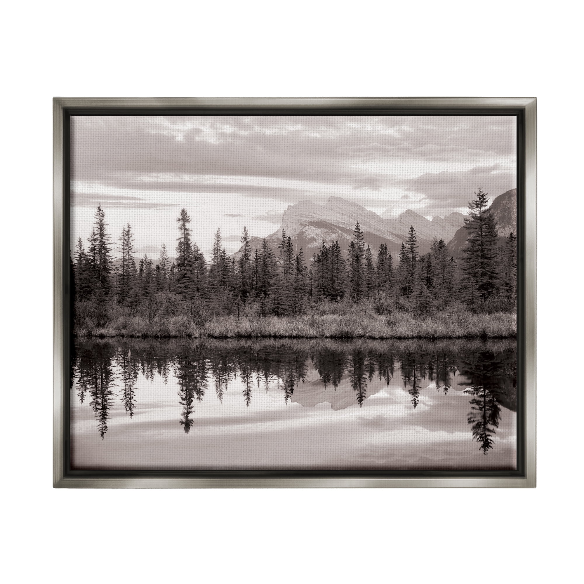 Stupell Industries Lakeside Woodland Landscape Nature Photography Gray Floater Framed Art Print Wall Art, 21 x 17