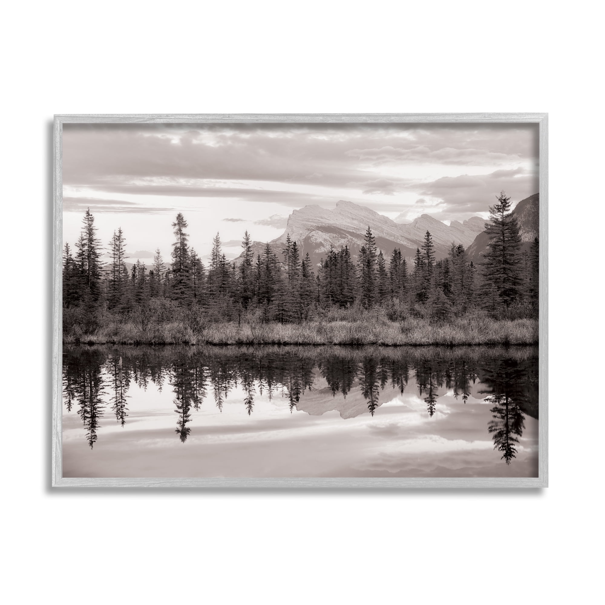 Stupell Industries Lakeside Woodland Landscape Nature Photography Gray Framed Art Print Wall Art, 30 x 24