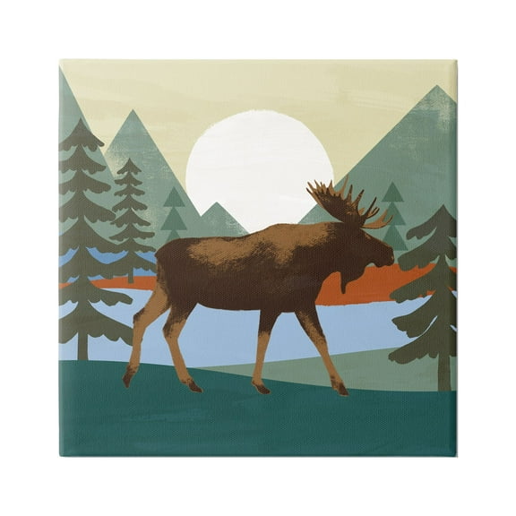 Stupell Industries Lakeside Woodlands Moose Walking Setting Sun, 17 x 17, Design by Victoria Barnes