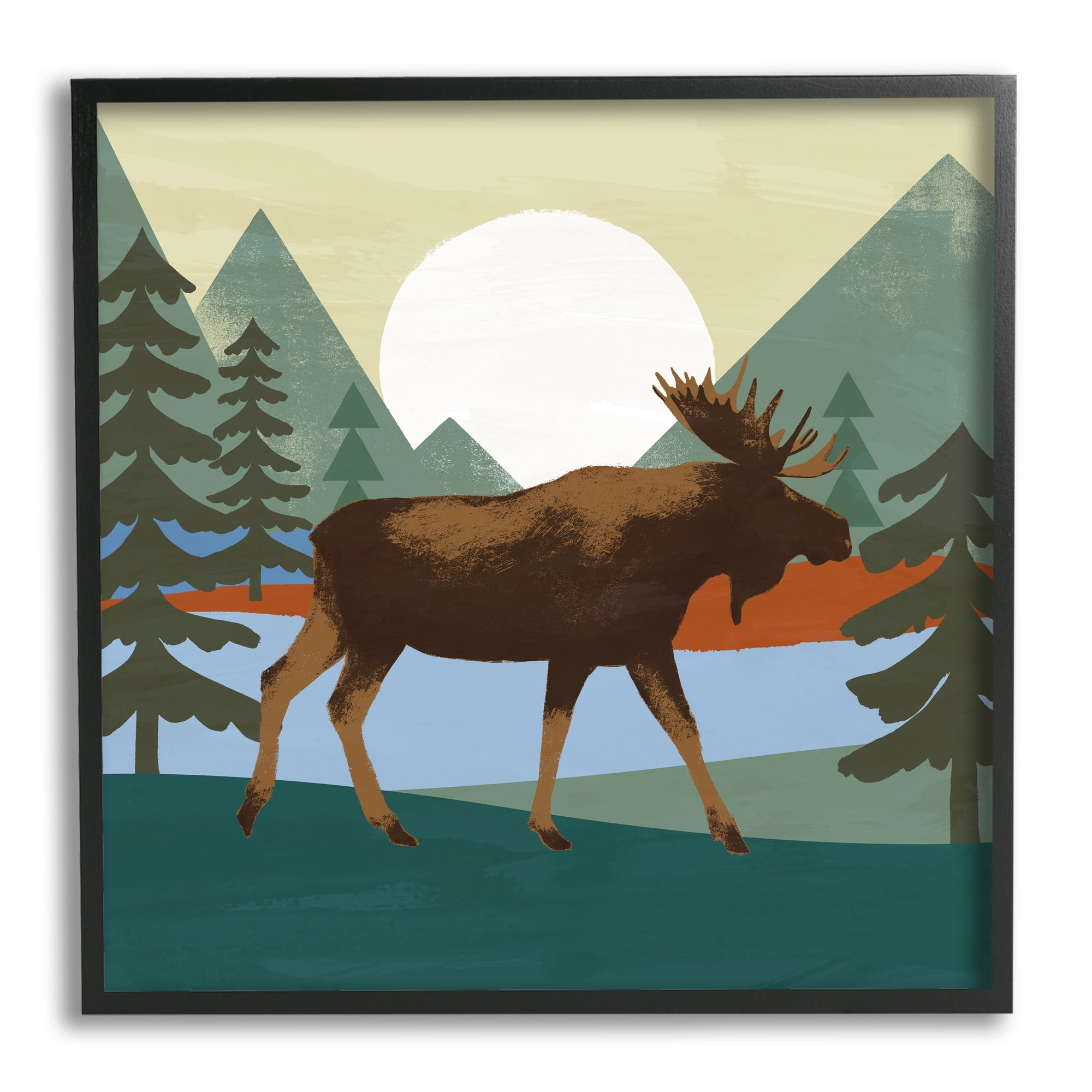 Stupell Industries Lakeside Woodlands Moose Walking Setting Sun, 24 x 24, Design by Victoria Barnes