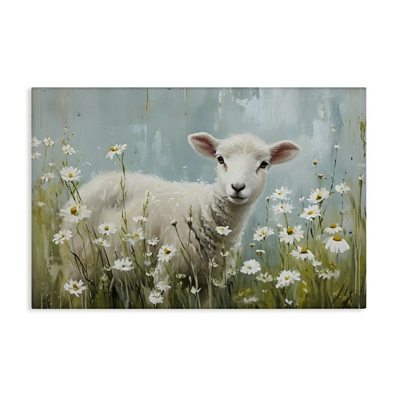 Stupell Industries Lamb Among Daisies Animals & Insects Painting Gallery Wrapped Canvas Art Print Wall Art, 24 x 16