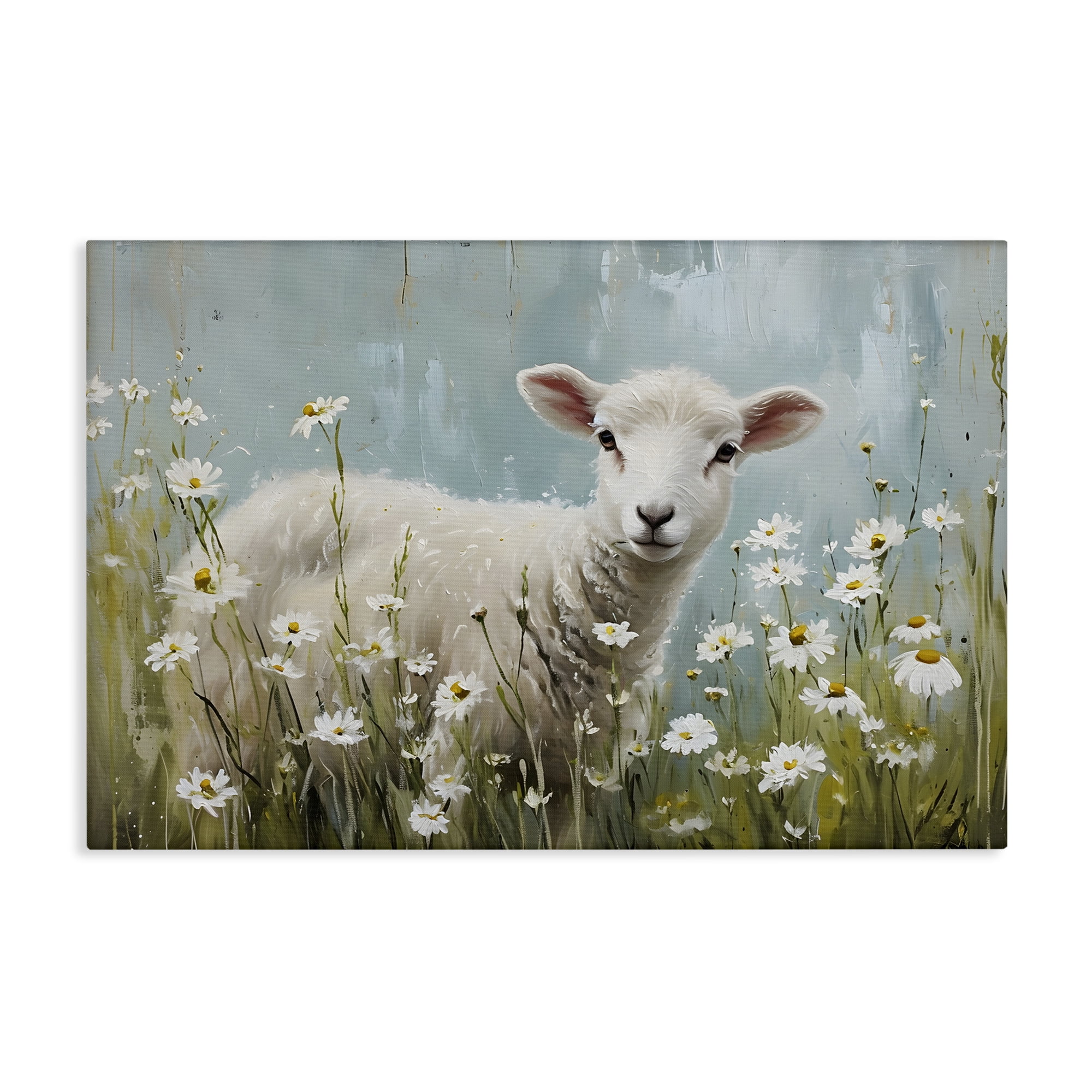 Stupell Industries Lamb Among Daisies Animals & Insects Painting Gallery Wrapped Canvas Art Print Wall Art, 45 x 30