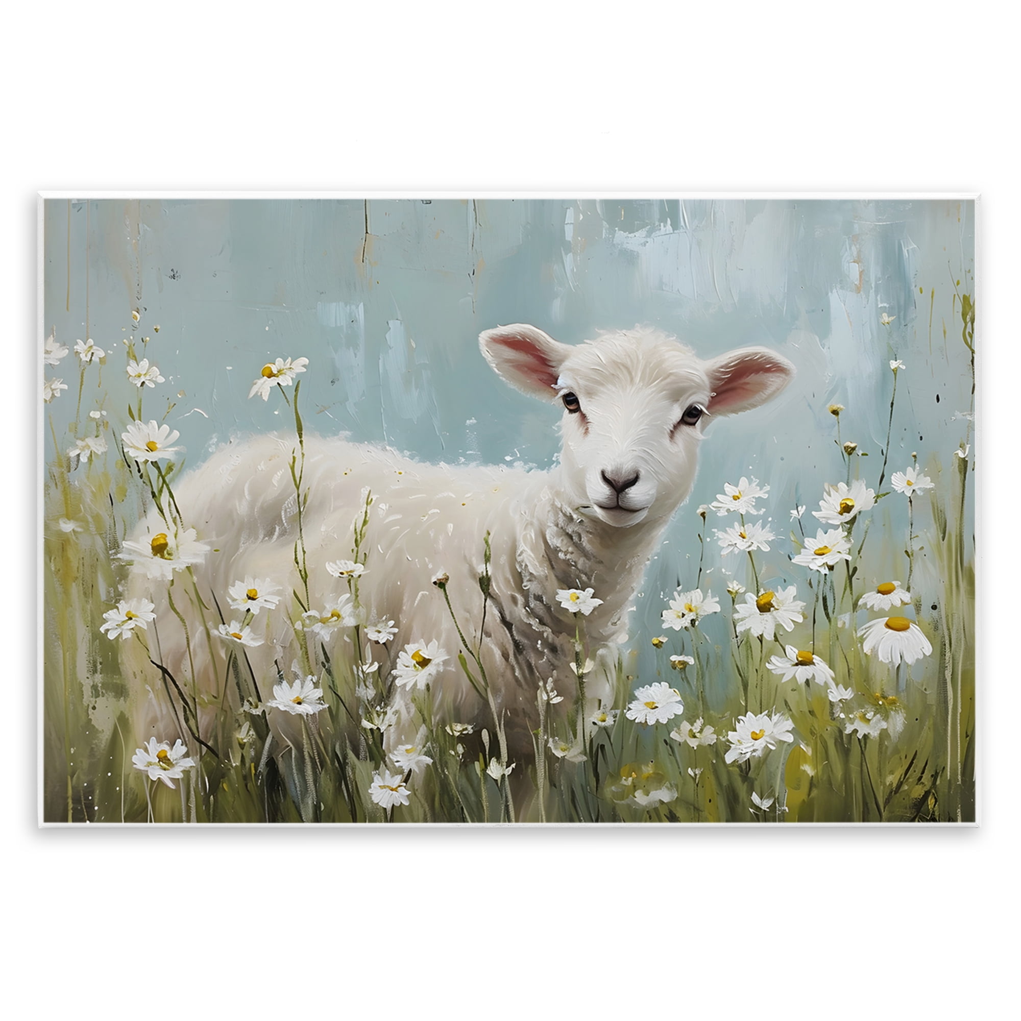 Stupell Industries Lamb Among Daisies Animals & Insects Painting Unframed Art Print Wall Art, 19 x 13