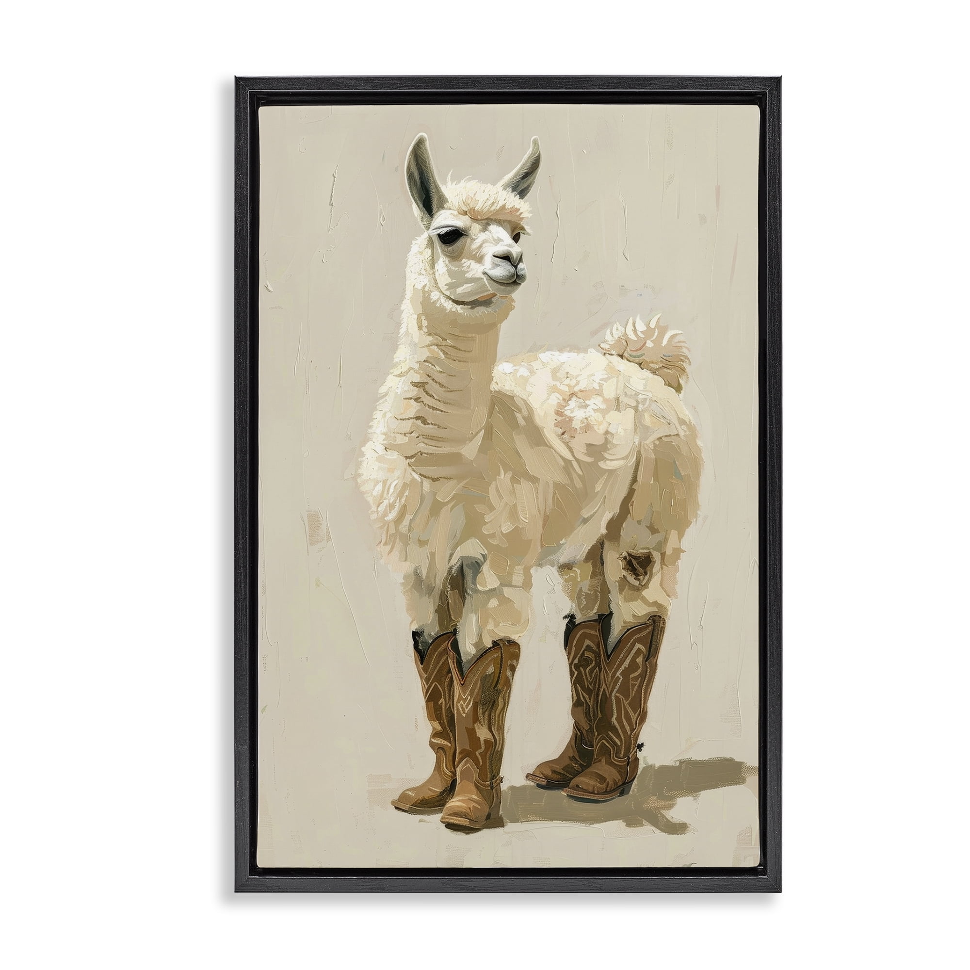 Stupell Industries Lamb & Cowboy Boots Animals & Insects Painting Black Floater Framed Canvas Art Print Wall Art, 17 x 25