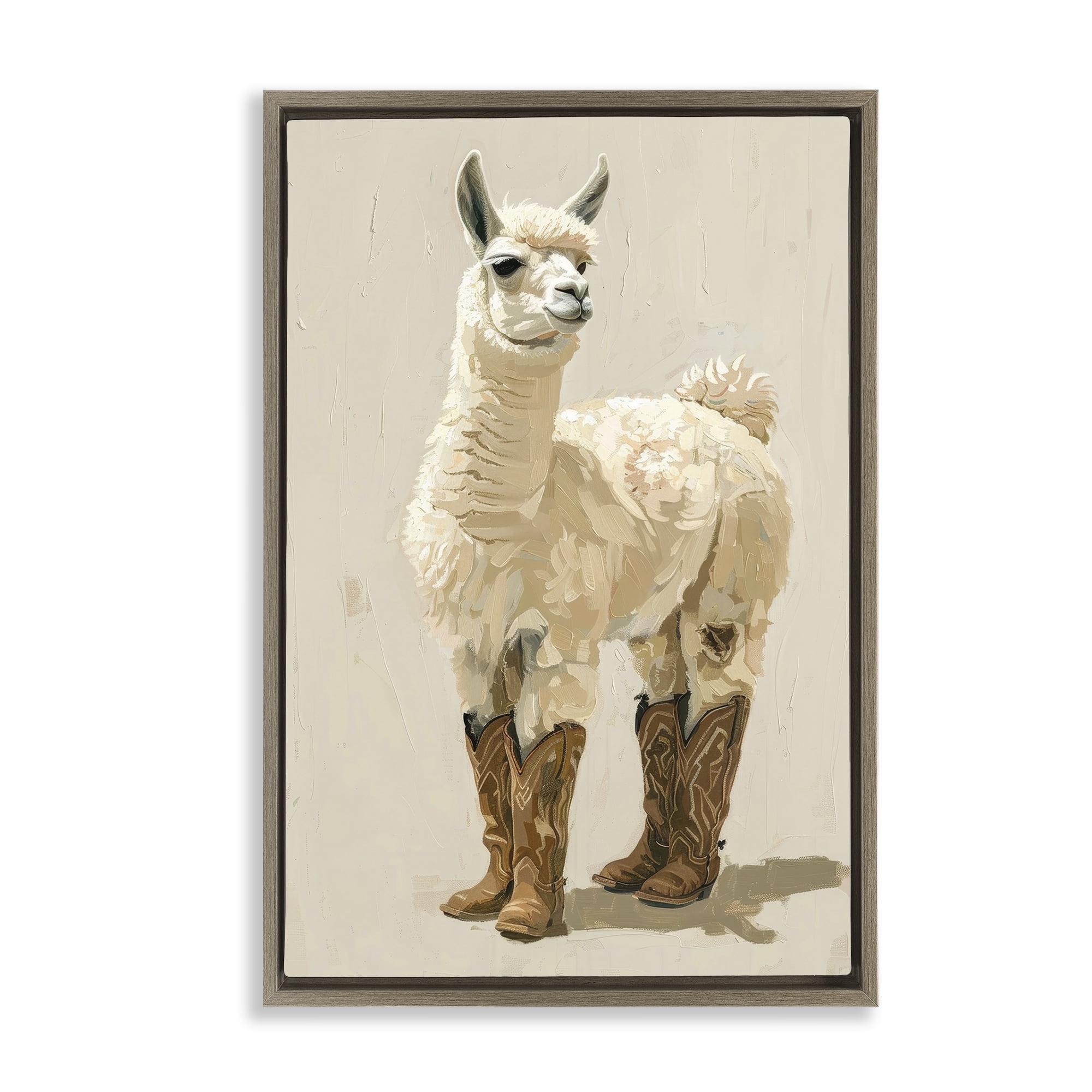 Stupell Industries Lamb & Cowboy Boots Animals & Insects Painting Brown Floater Framed Canvas Art Print Wall Art, 17 x 25