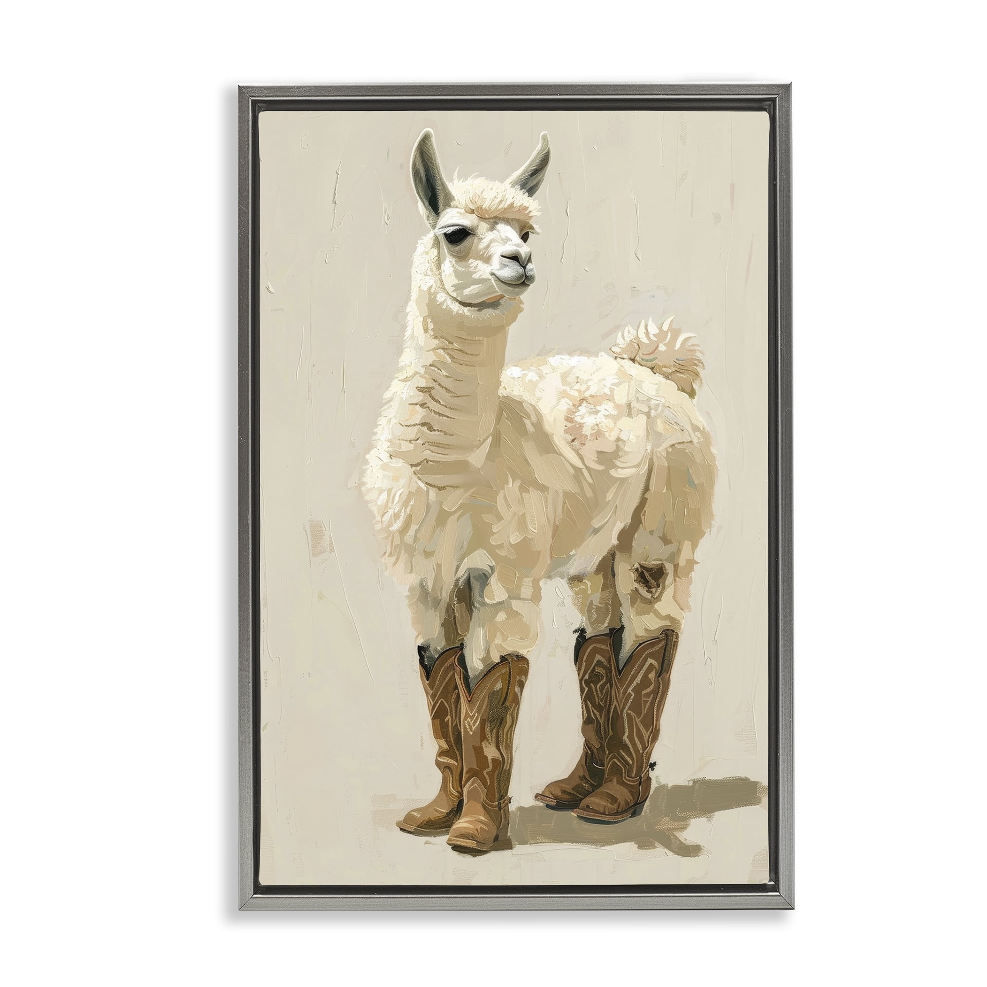 Stupell Industries Lamb & Cowboy Boots Animals & Insects Painting Gray Floater Framed Canvas Art Print Wall Art, 21 x 31