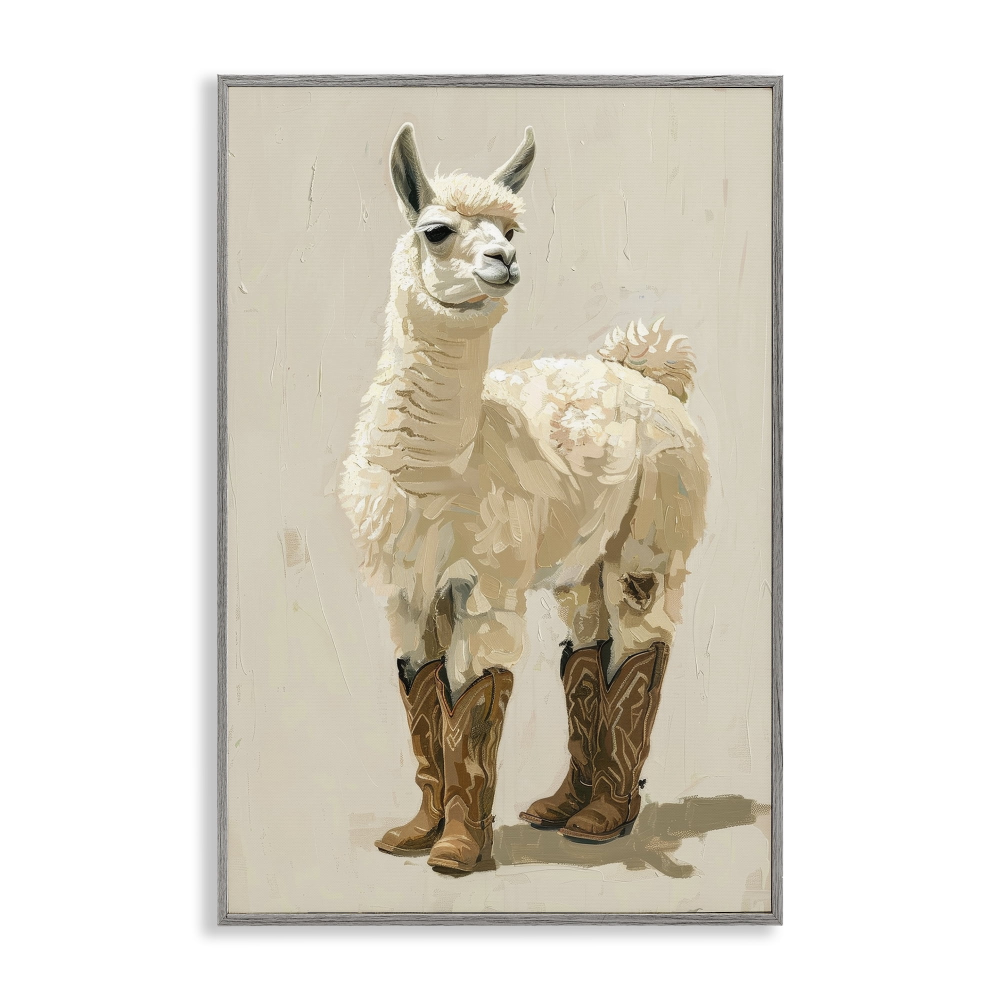 Stupell Industries Lamb & Cowboy Boots Animals & Insects Painting Gray Framed Art Print Wall Art, 12 x 18