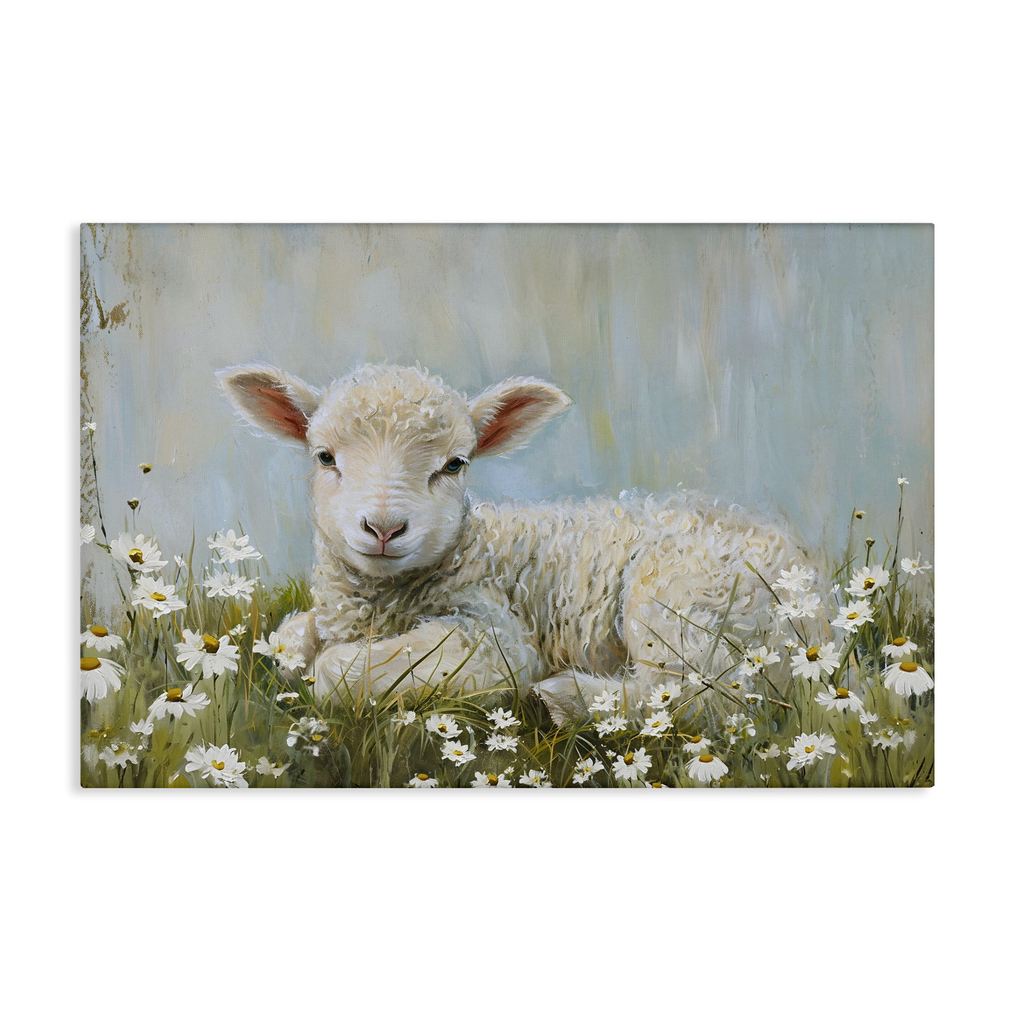 Stupell Industries Lamb Resting in Meadow Animals & Insects Painting Gallery Wrapped Canvas Art Print Wall Art, 45 x 30