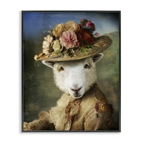 Stupell Industries Lamb with Floral Hat Animals & Insects Painting Black Framed Art Print Wall Art, 11 x 14