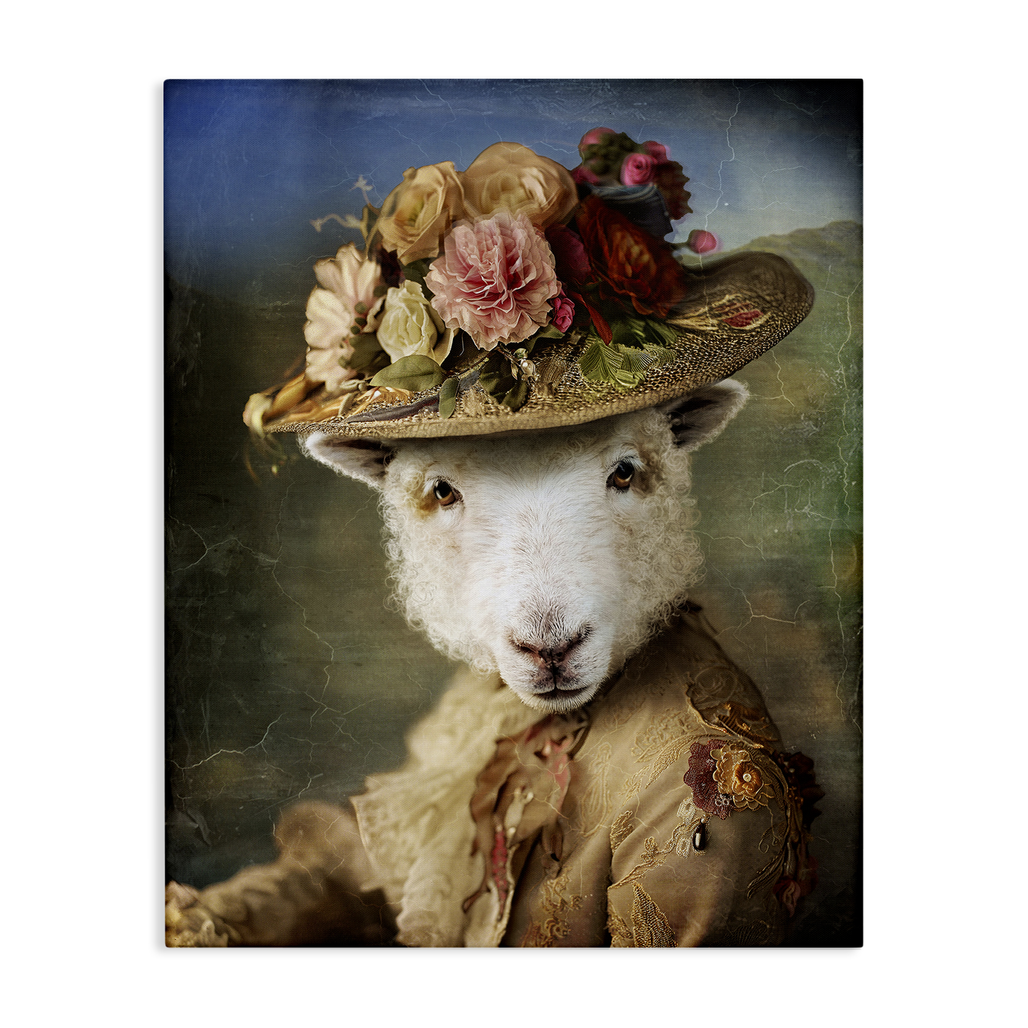 Stupell Industries Lamb with Floral Hat Animals & Insects Painting Gallery Wrapped Canvas Art Print Wall Art, 30 x 40
