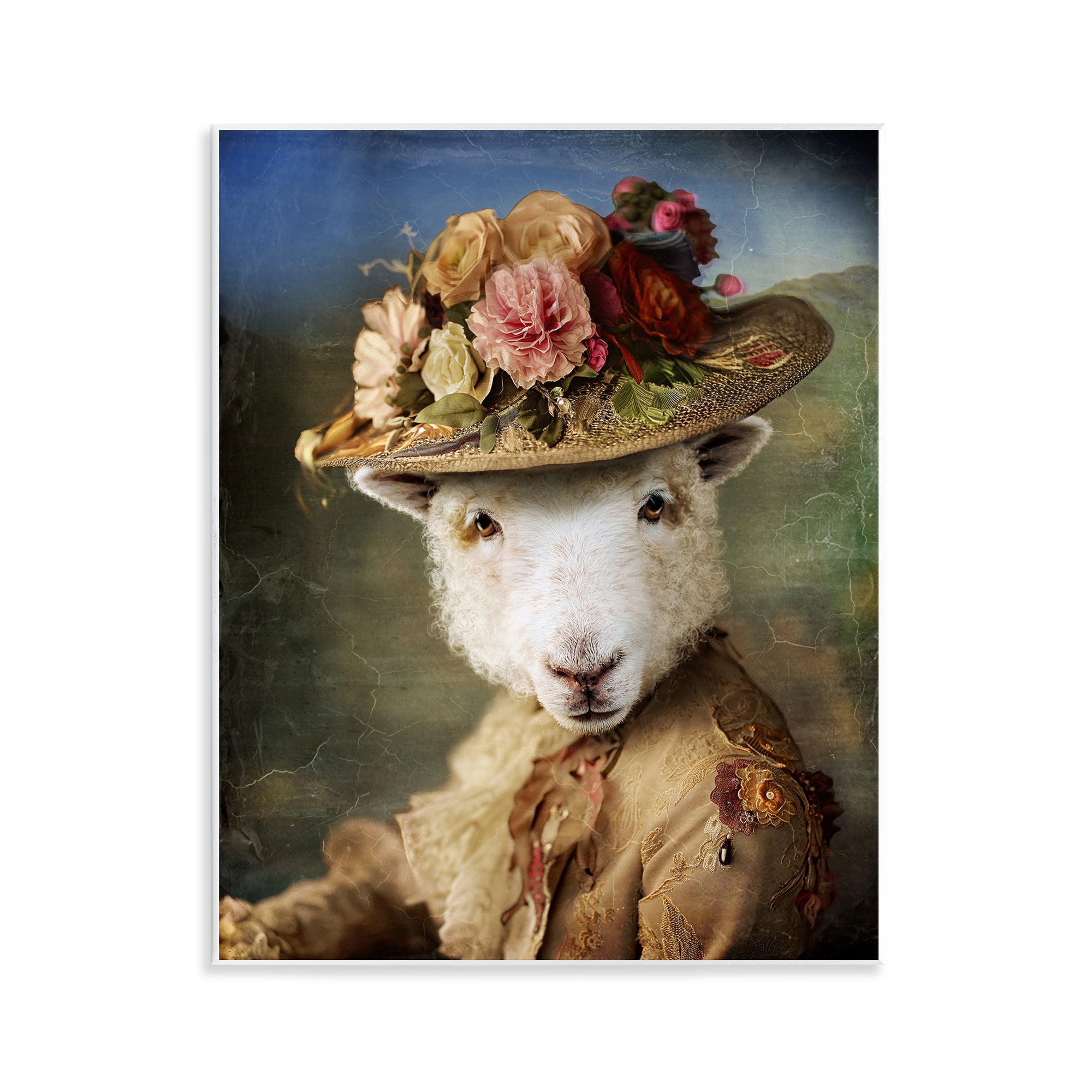 Stupell Industries Lamb with Floral Hat Animals & Insects Painting Unframed Art Print Wall Art, 11 x 14