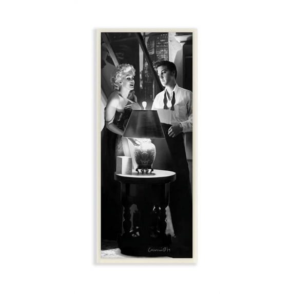 Stupell Industries Lamp Light Vintage Black And White Hollywood Movie Star Classic Illustration Wall Plaque by Jadei Graphics