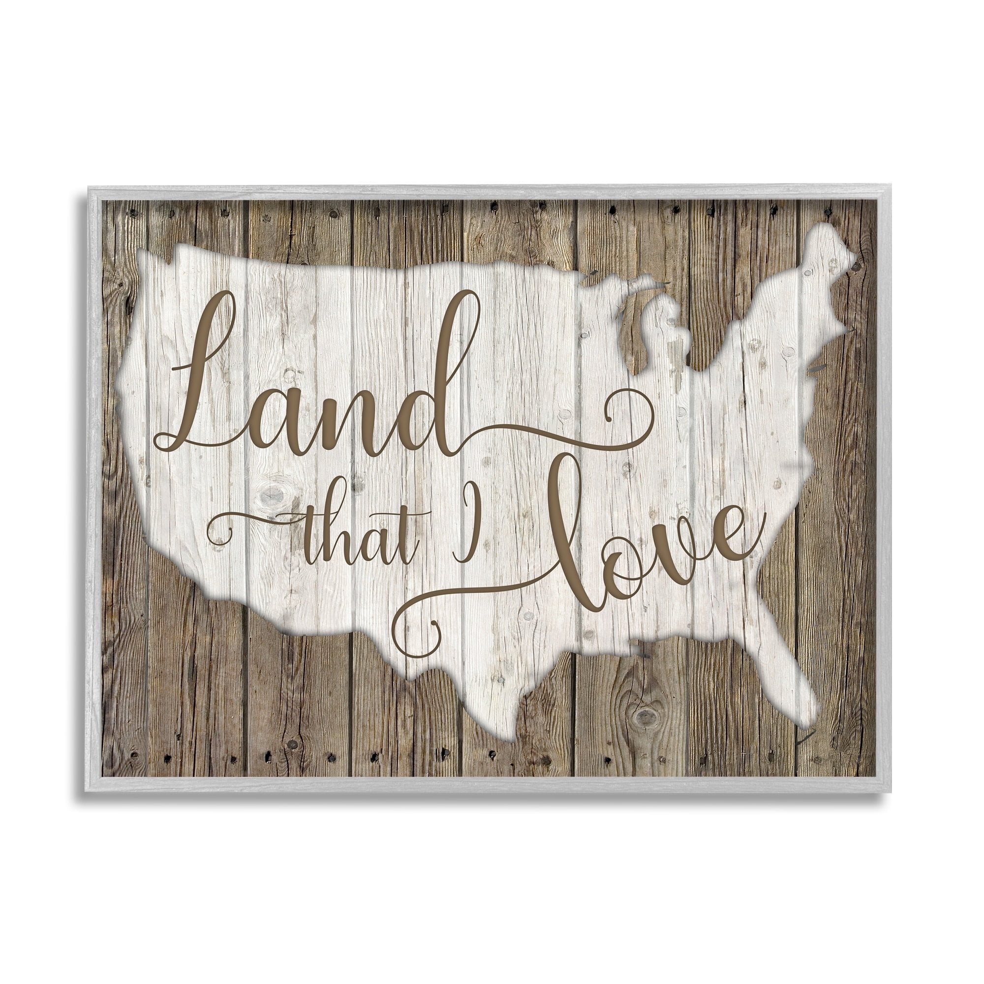 Stupell Industries Land I Love Map Rustic Background,14 x 11, Design by Kelly Donovan
