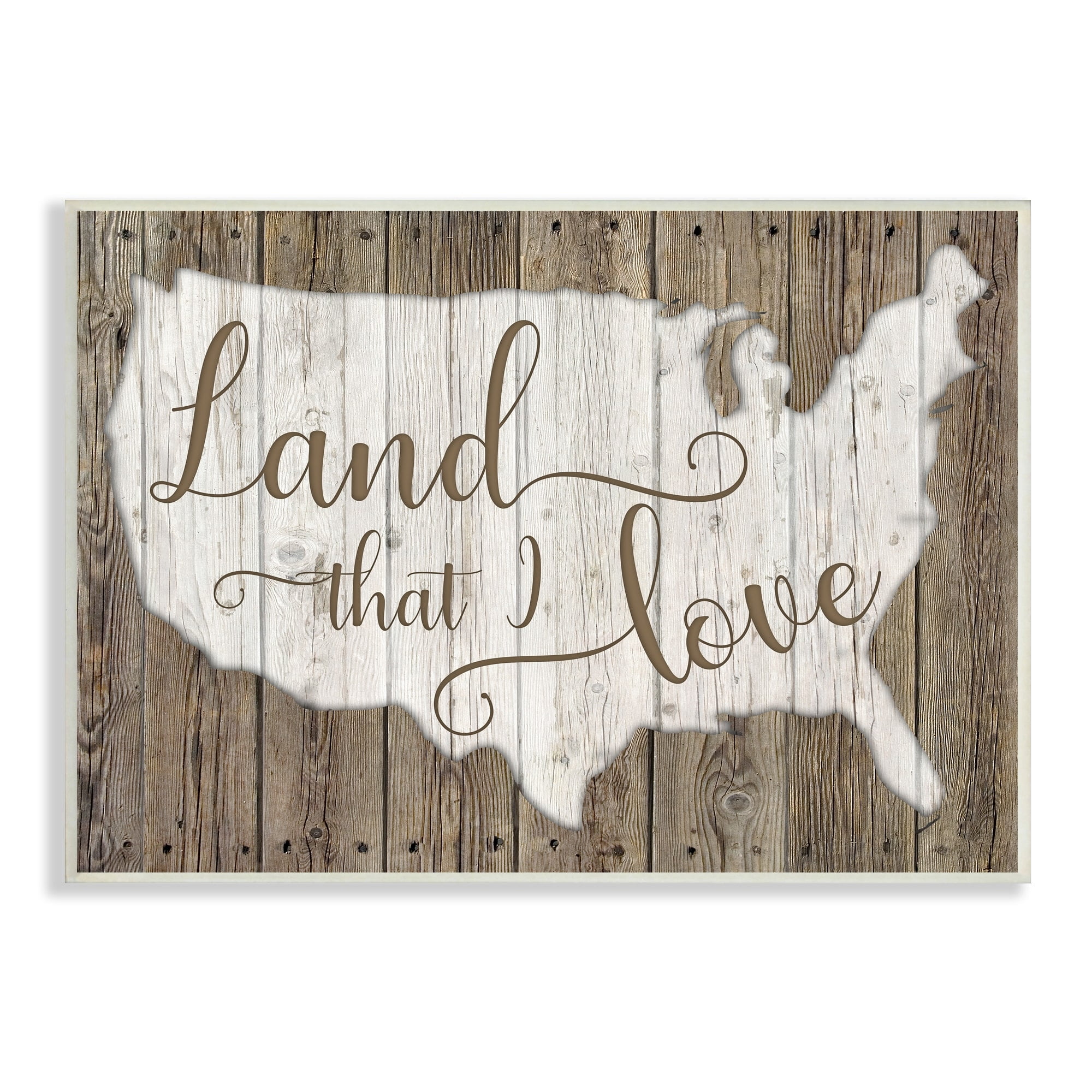 Stupell Industries Land I Love Map Rustic Background,15 x 10, Design by Kelly Donovan
