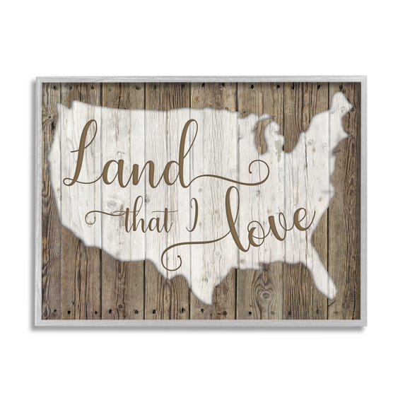 Stupell Industries Land I Love Map Rustic Background,20 x 16, Design by Kelly Donovan