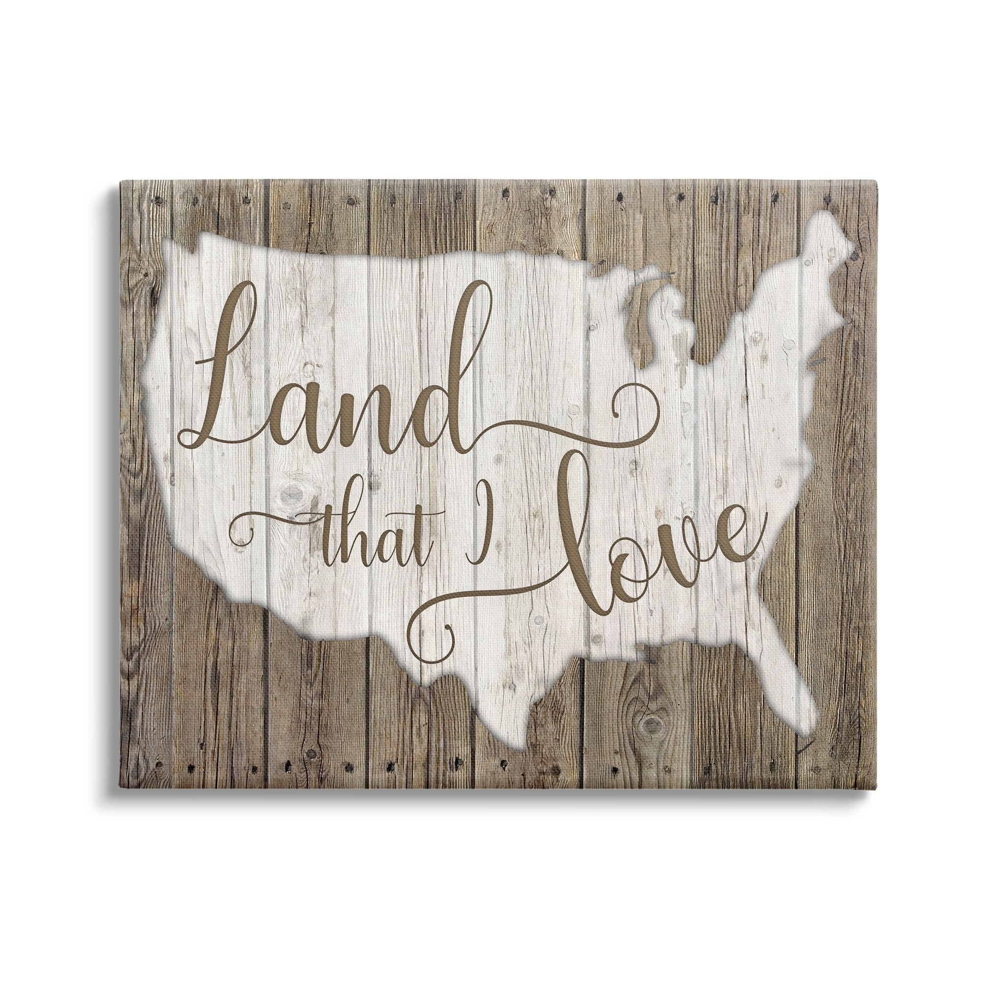 Stupell Industries Land I Love Map Rustic Background,30 x 24, Design by Kelly Donovan