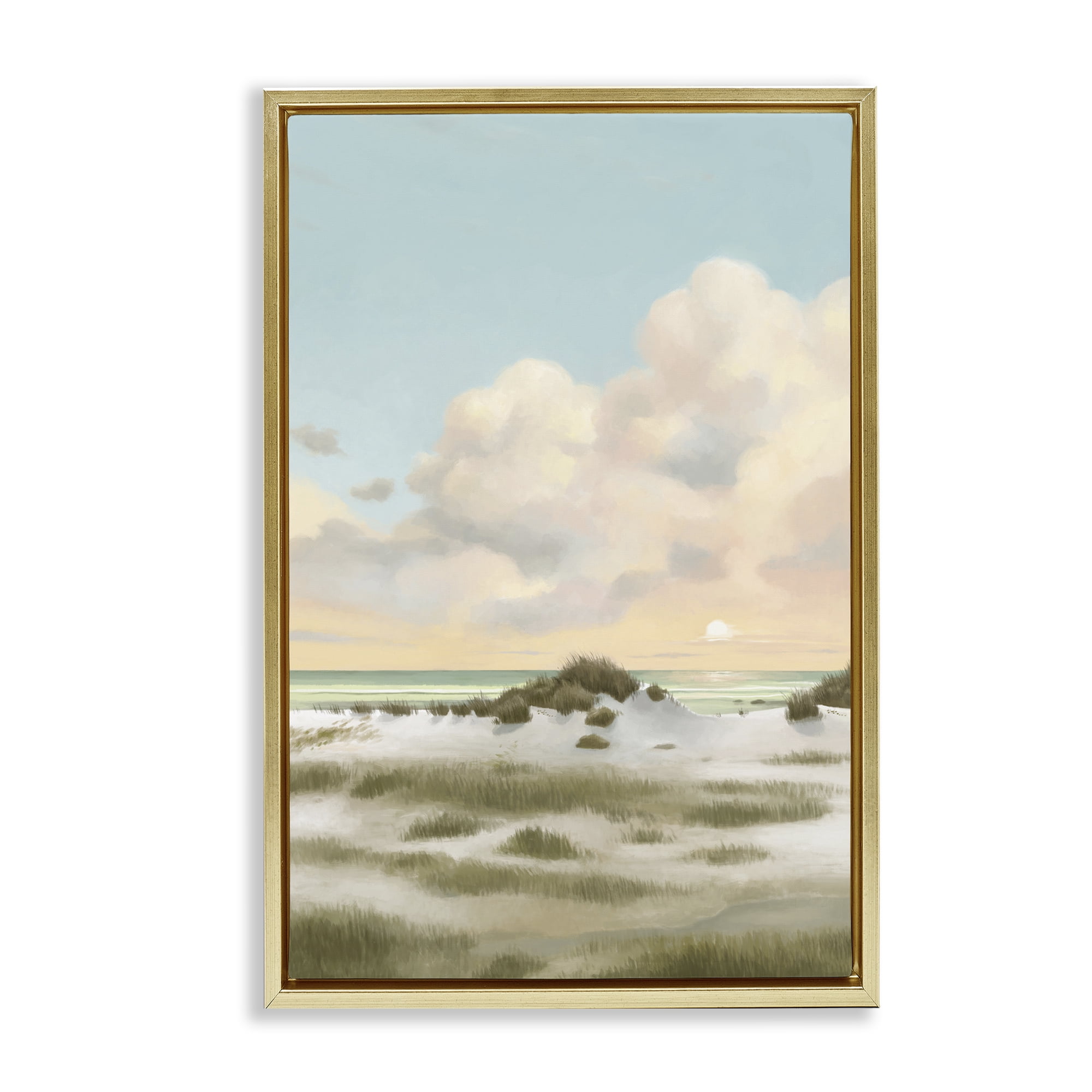 Stupell Industries Land & Sea Painting Landscape Painting Gold Floater Framed Canvas Art Print Wall Art, 17 x 25