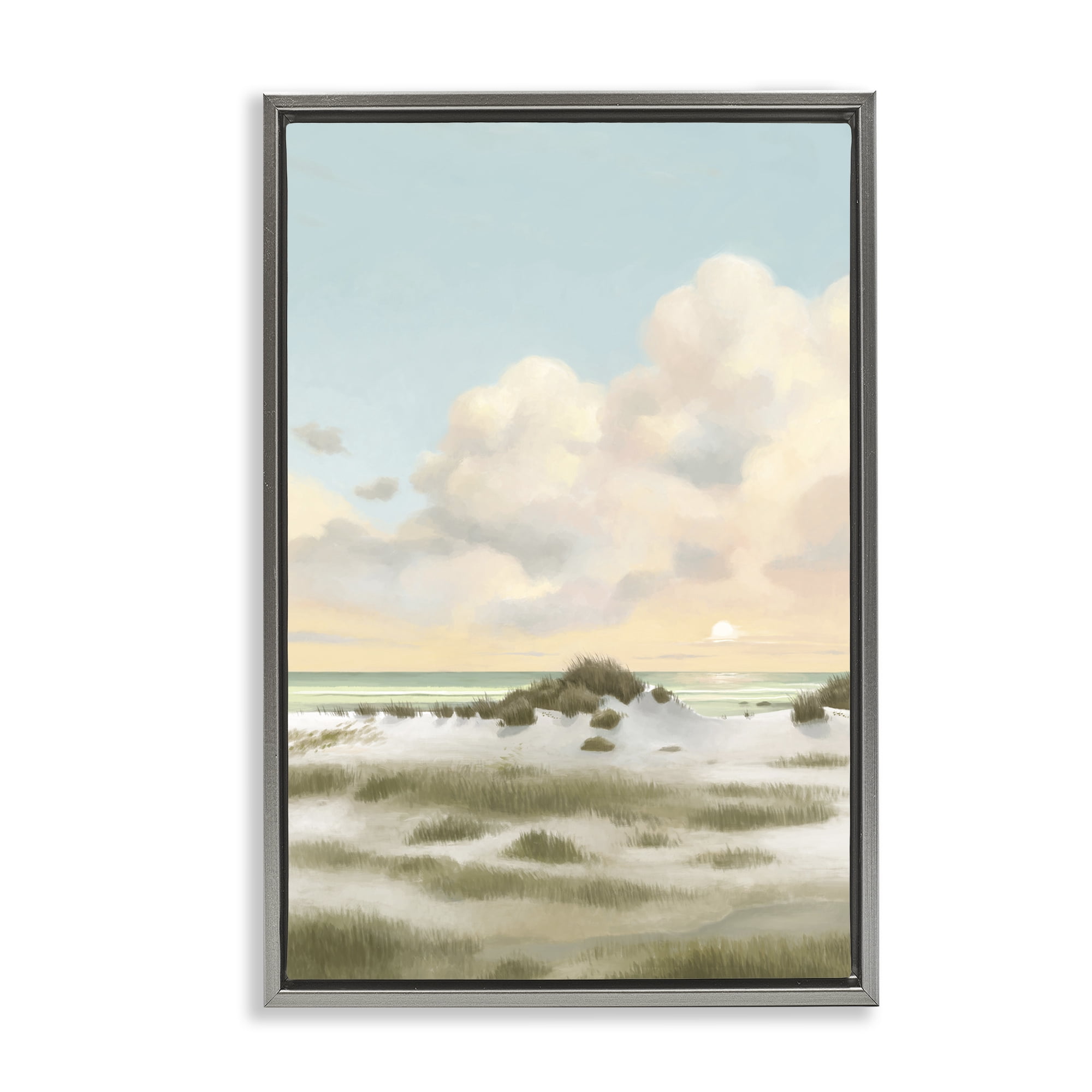 Stupell Industries Land & Sea Painting Landscape Painting Gray Floater Framed Canvas Art Print Wall Art, 17 x 25