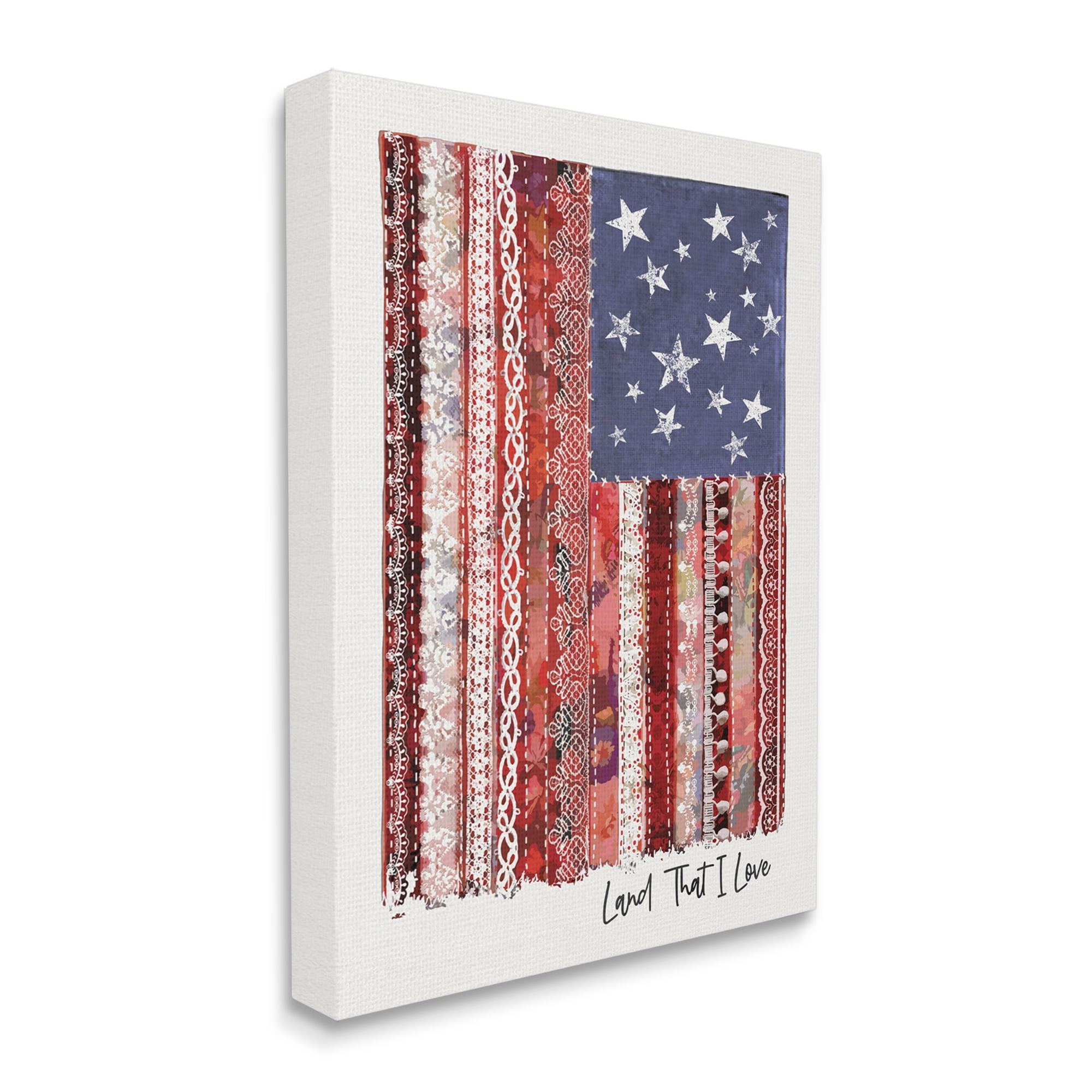 Stupell Industries Land That I Love Phrase Macramé American Flag,36 x 48,Designed by Erica Billups