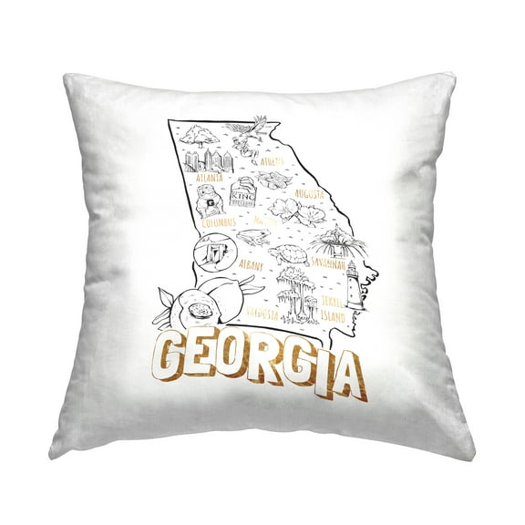 Stupell Industries Landmark Map Georgia USA State Square Decorative Printed Throw Pillow, 18 x 18,
