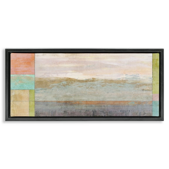 Stupell Industries Landscape & Geometric Border Landscape Painting Black Floater Framed Canvas Art Print Wall Art, 25 x 11