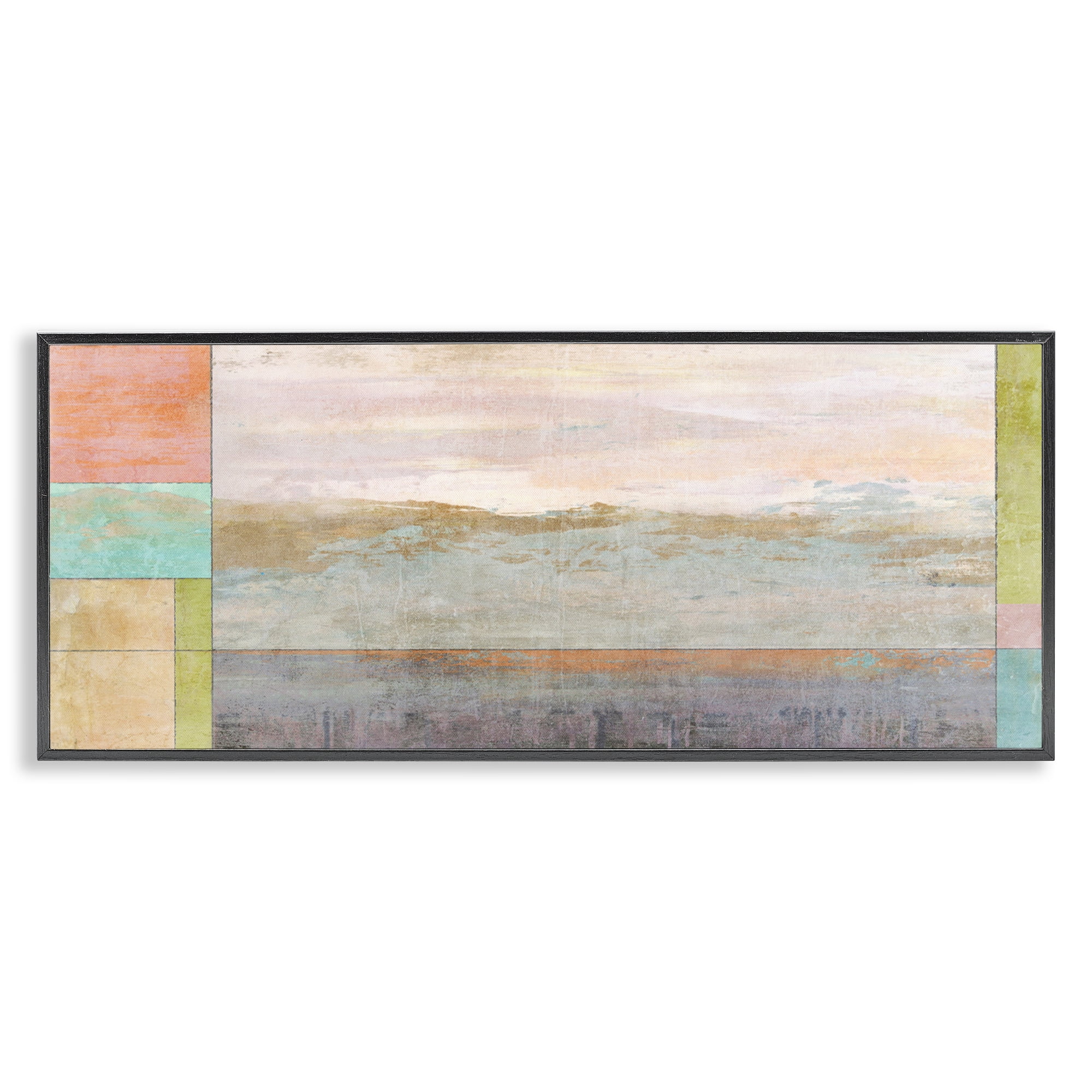 Stupell Industries Landscape & Geometric Border Landscape Painting Black Framed Art Print Wall Art, 30 x 13