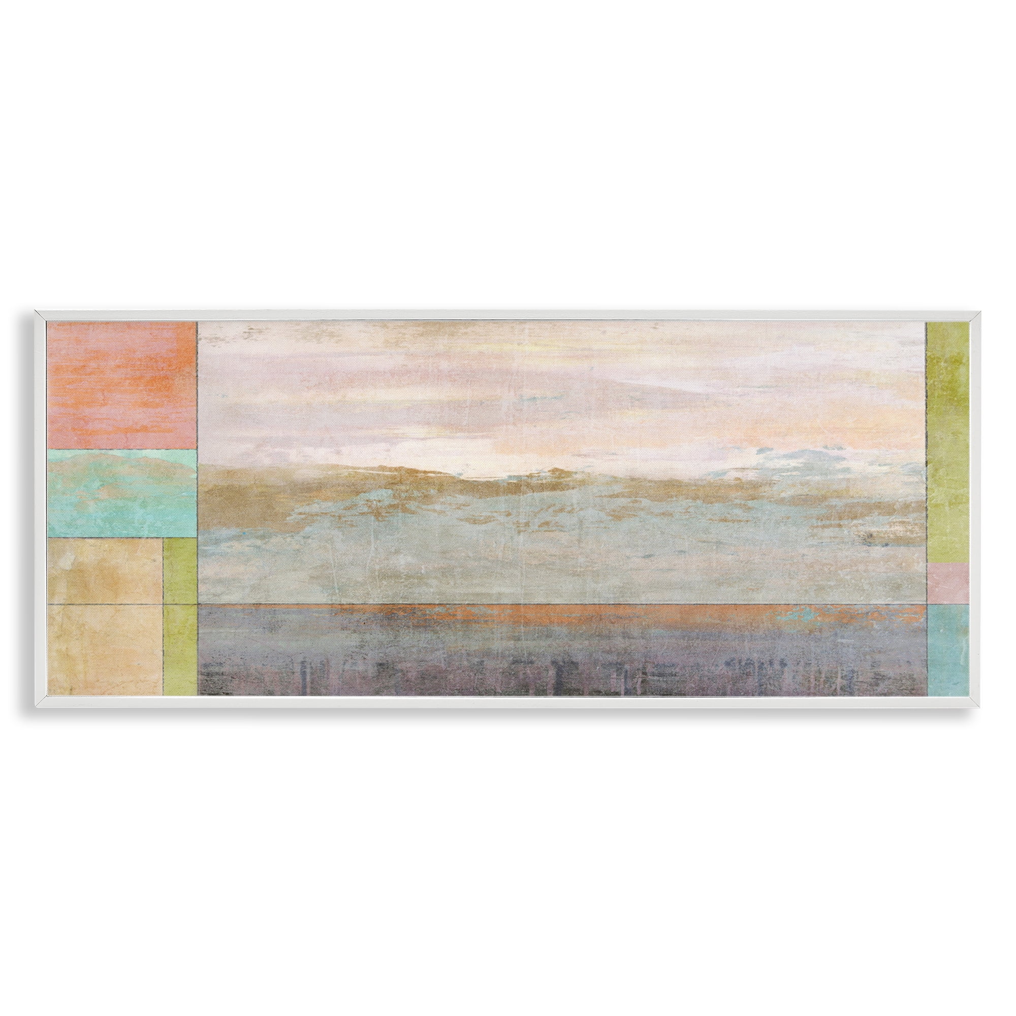 Stupell Industries Landscape & Geometric Border Landscape Painting White Framed Art Print Wall Art, 24 x 10