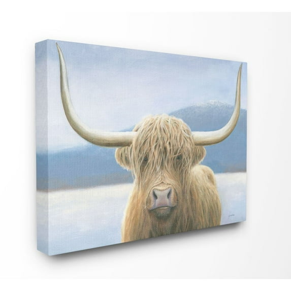 Stupell Industries Landscape Mountain Large Cow Animal Blue Pastel Painting Super Canvas Wall Art by James Wiens