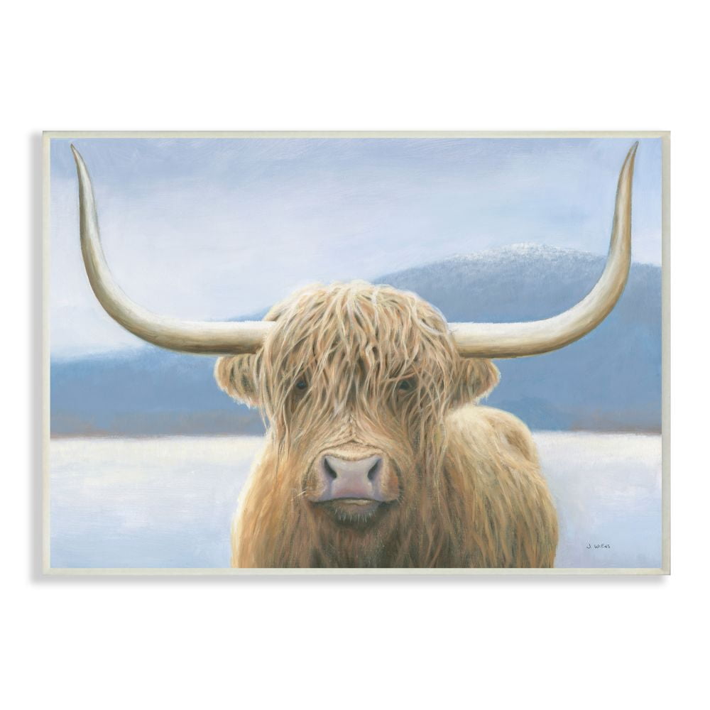 Stupell Industries Landscape Mountain Large Cow Animal Blue Pastel Painting Wall Plaque Art by James Wiens