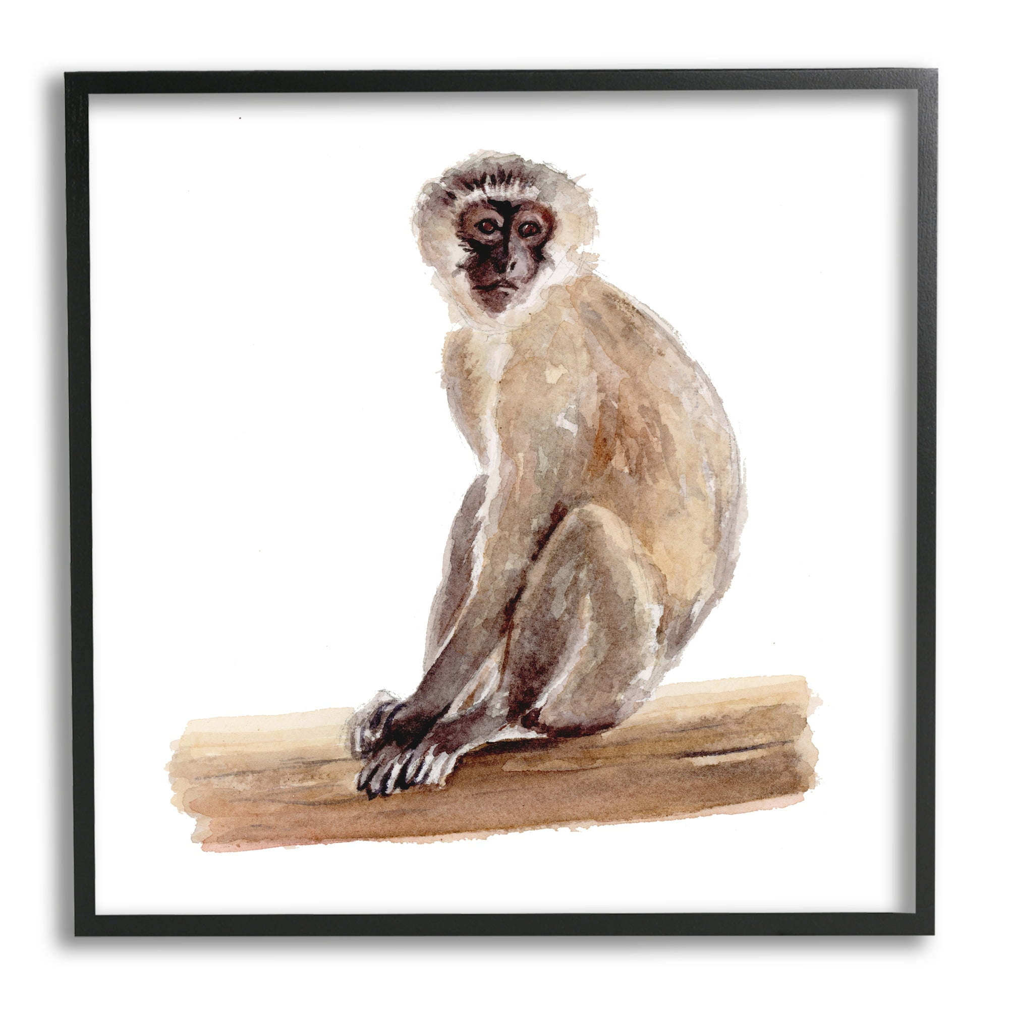 Stupell Industries Langur Monkey Watercolor Painting Children's Nursery Animal Black Framed Art Print Wall Art, 17x30, by Fox Hollow Studios