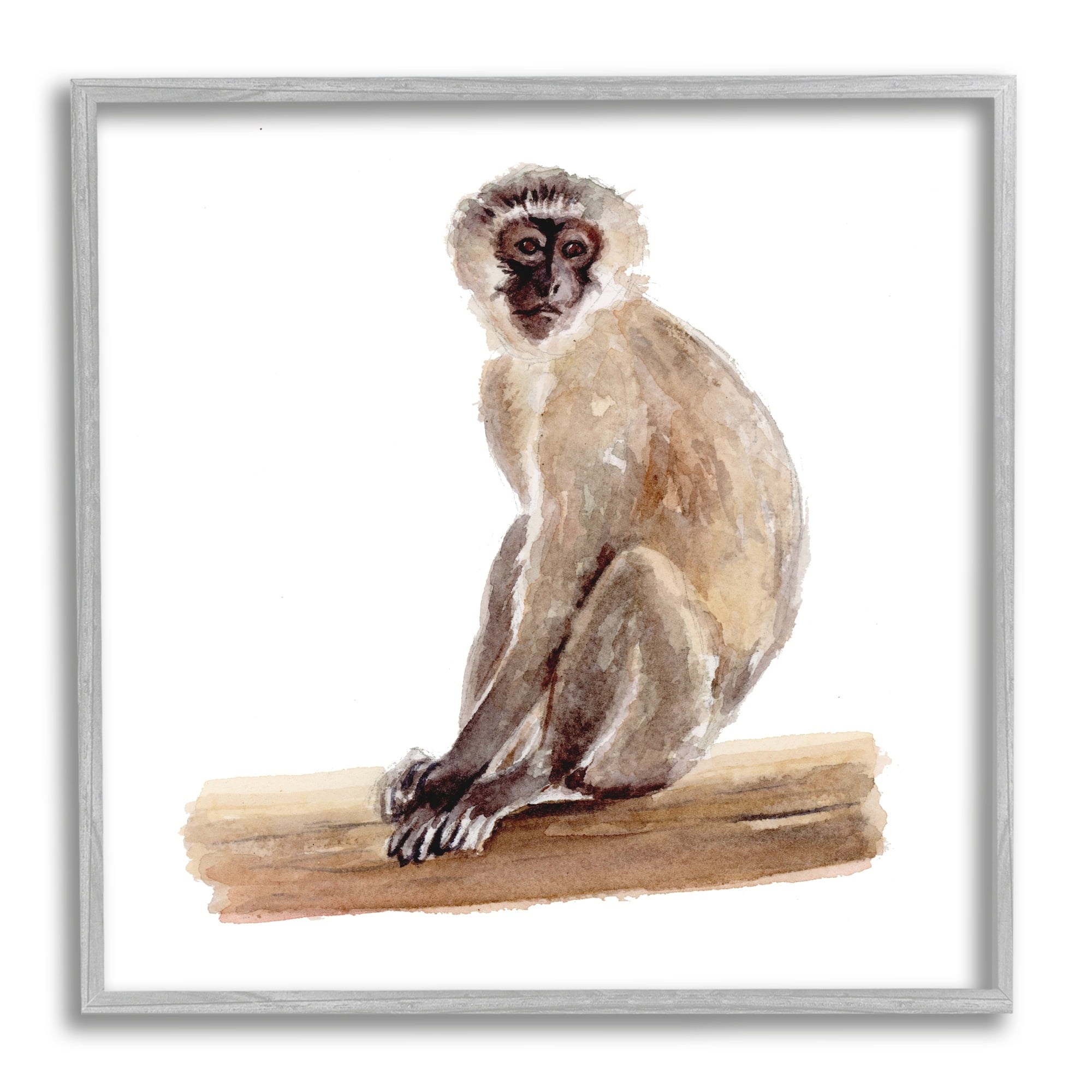 Stupell Industries Langur Monkey Watercolor Painting Children's Nursery Animal Gray Framed Art Print Wall Art, 12x12, by Fox Hollow Studios