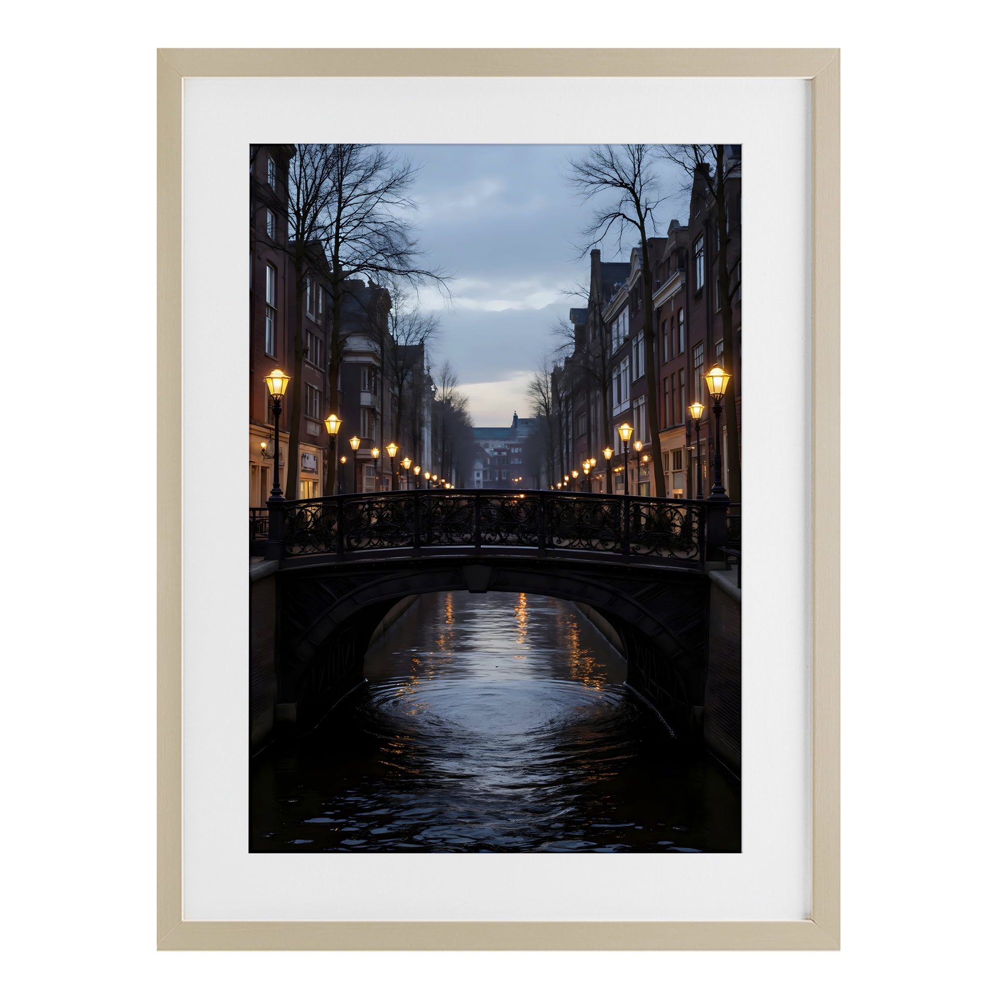 Stupell Industries Lantern Light over Quiet Canal Birch Framed Print Under Glass, design by Creative Studio