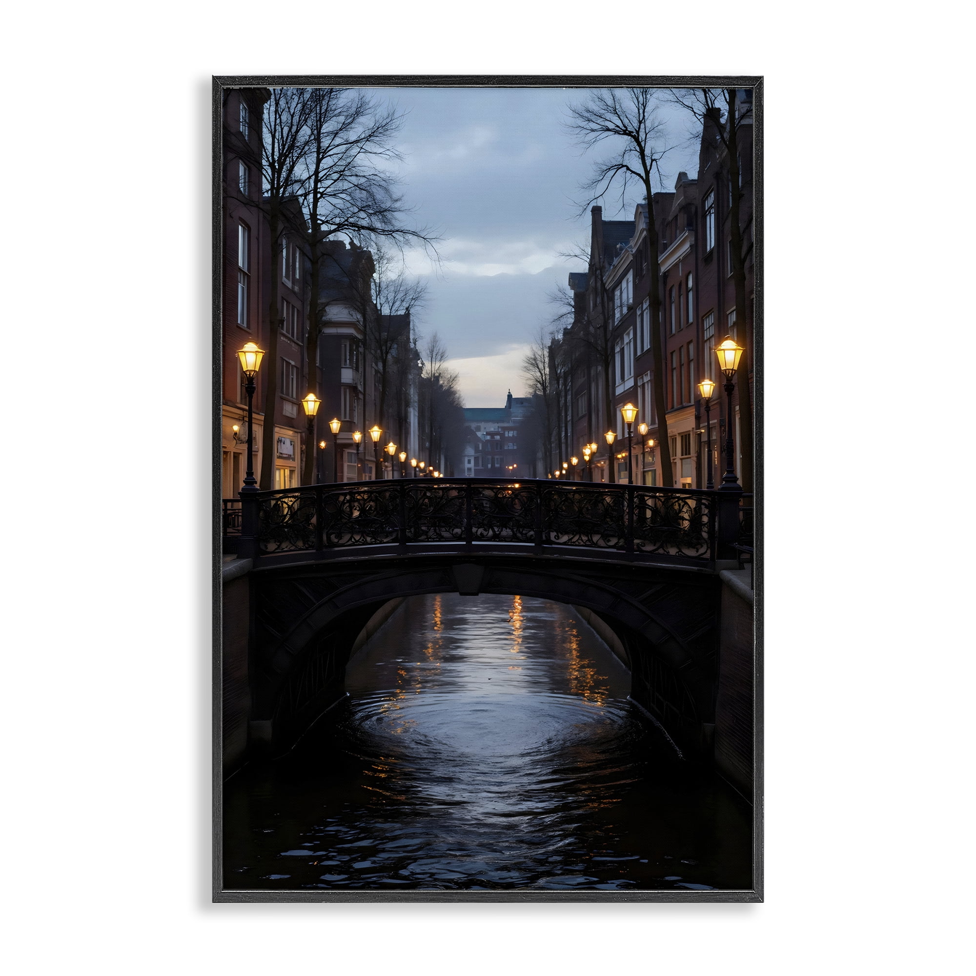 Stupell Industries Lantern Light over Quiet Canal Black Framed Giclee Art, design by Creative Studio