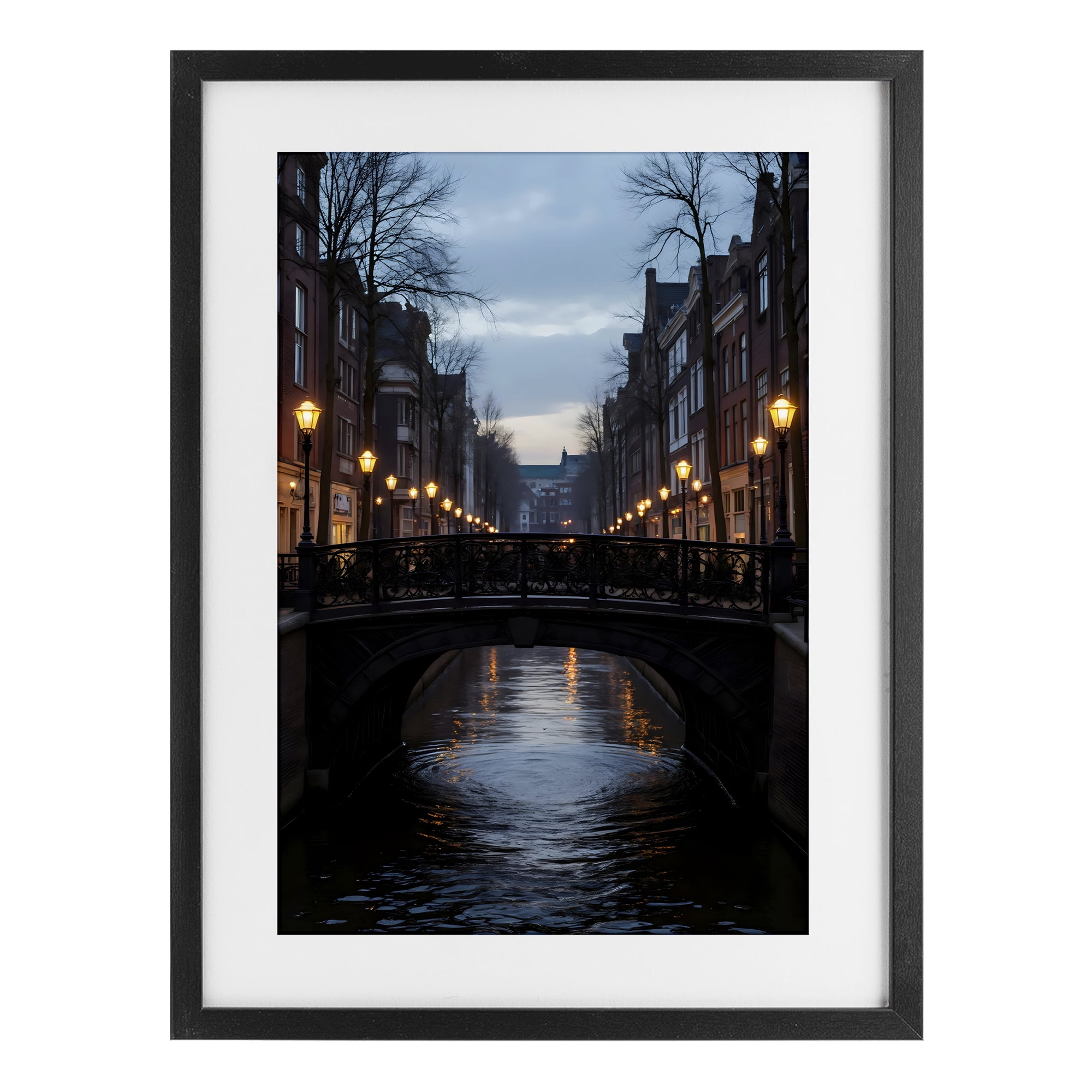Stupell Industries Lantern Light over Quiet Canal Black Framed Print Under Glass, design by Creative Studio