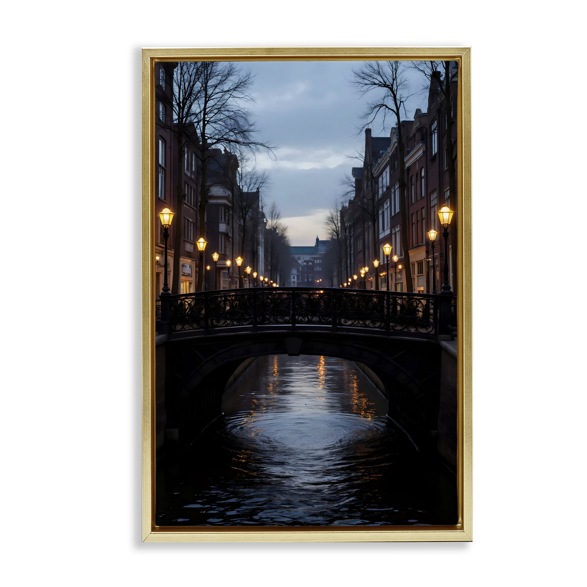 Stupell Industries Lantern Light over Quiet Canal Gold Framed Floater Canvas Wall Art, design by Creative Studio