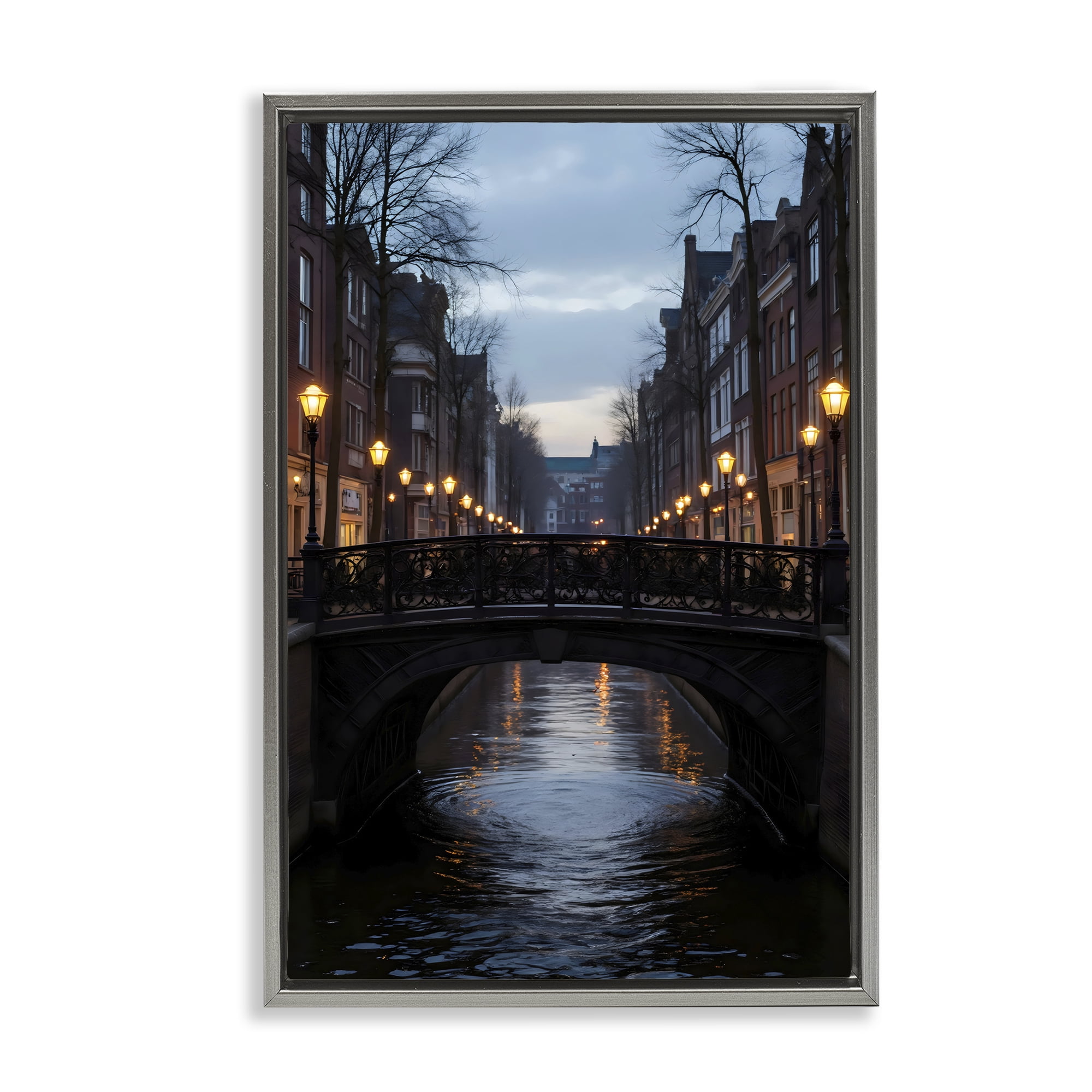 Stupell Industries Lantern Light over Quiet Canal Gray Framed Floater Canvas Wall Art, design by Creative Studio