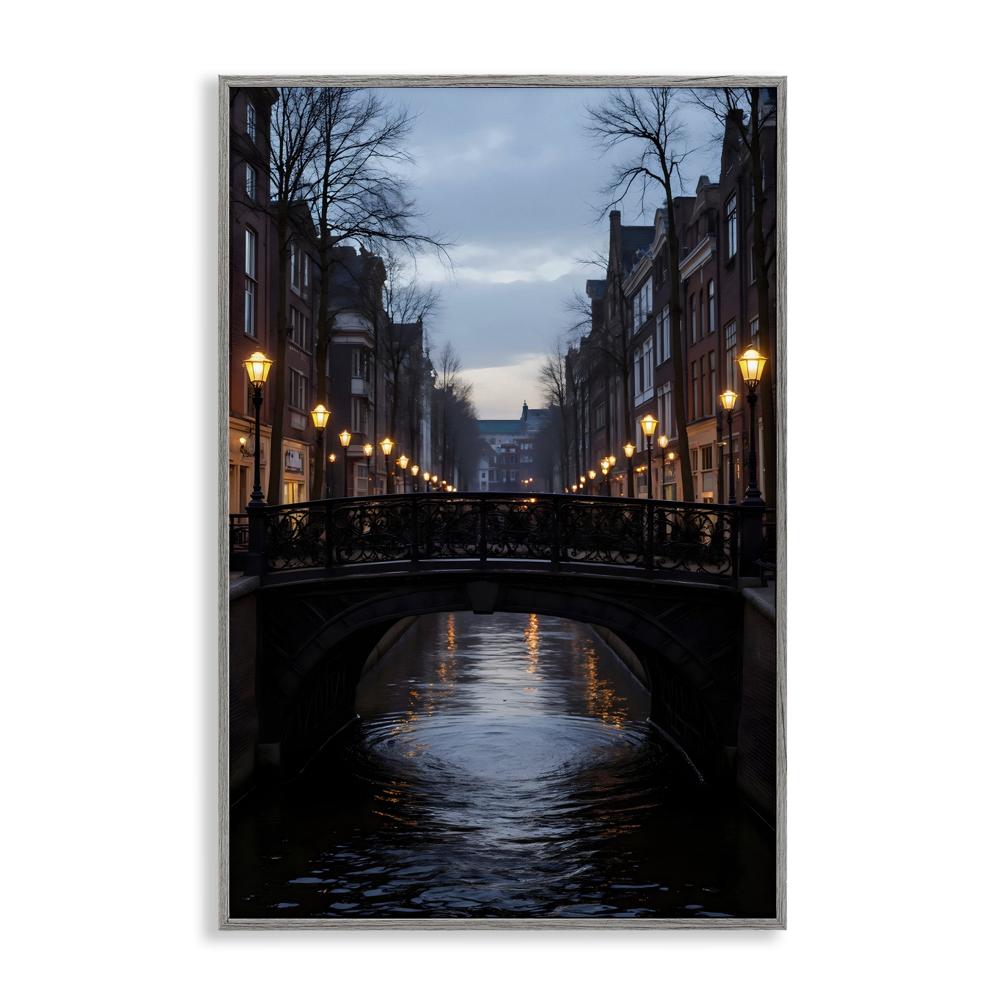 Stupell Industries Lantern Light over Quiet Canal Gray Framed Giclee Art, design by Creative Studio