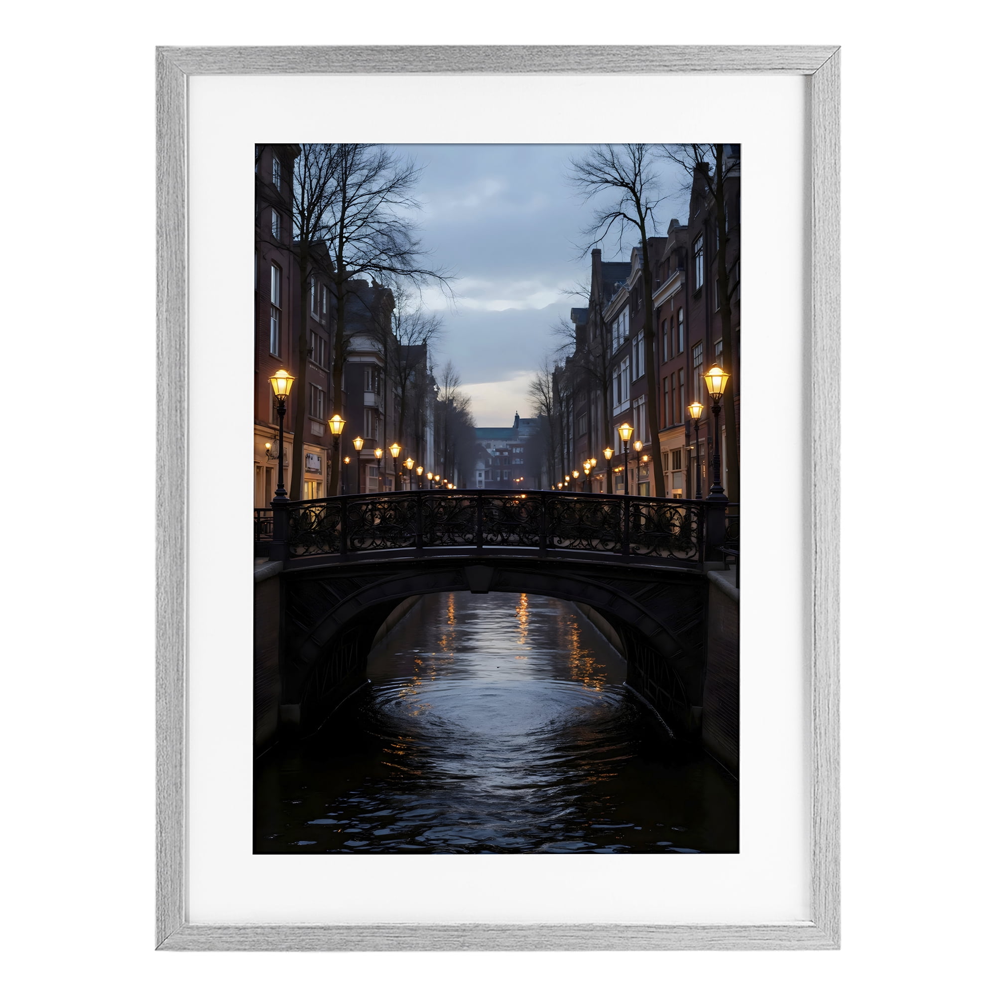 Stupell Industries Lantern Light over Quiet Canal Gray Framed Print Under Glass, design by Creative Studio