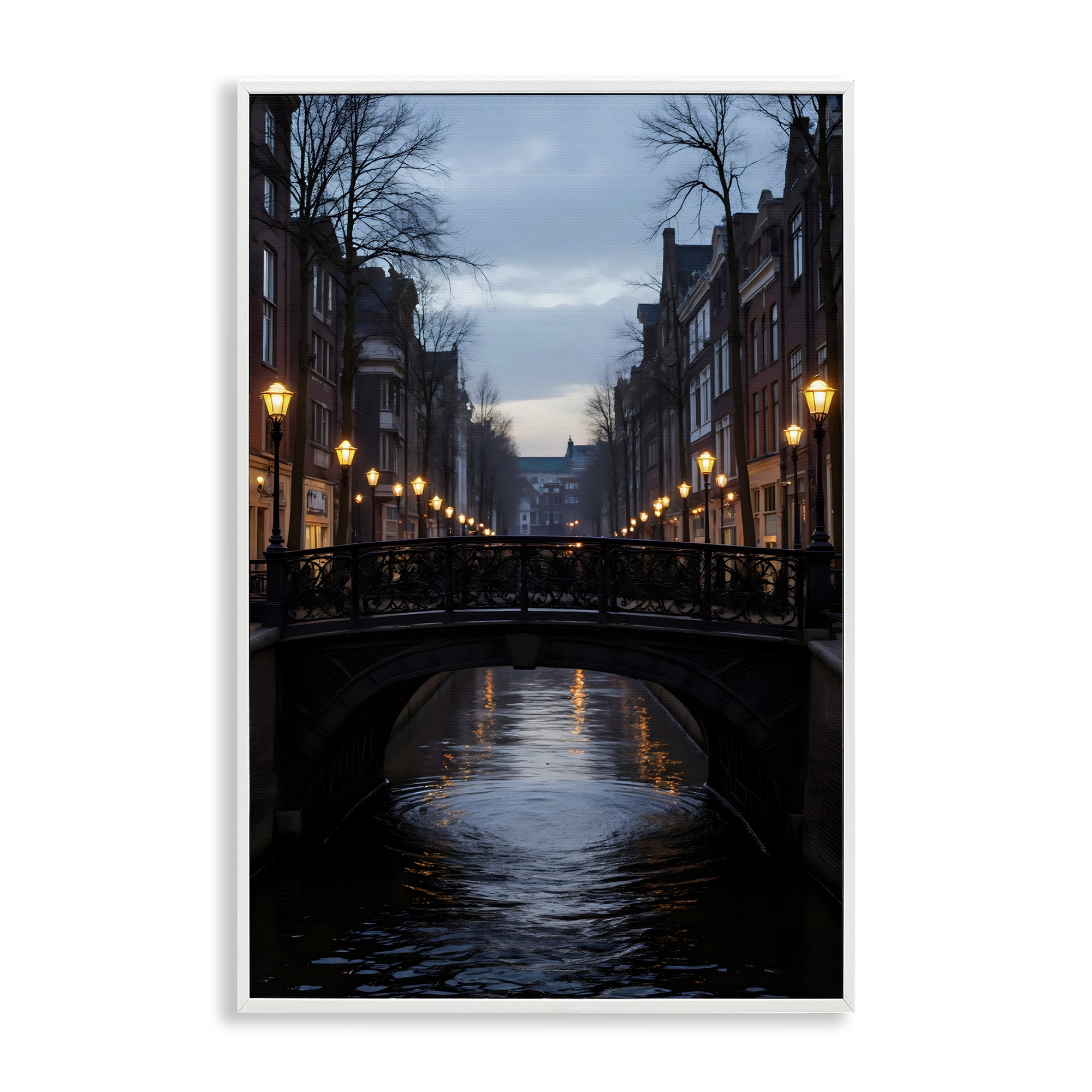 Stupell Industries Lantern Light over Quiet Canal White Framed Giclee Art, design by Creative Studio