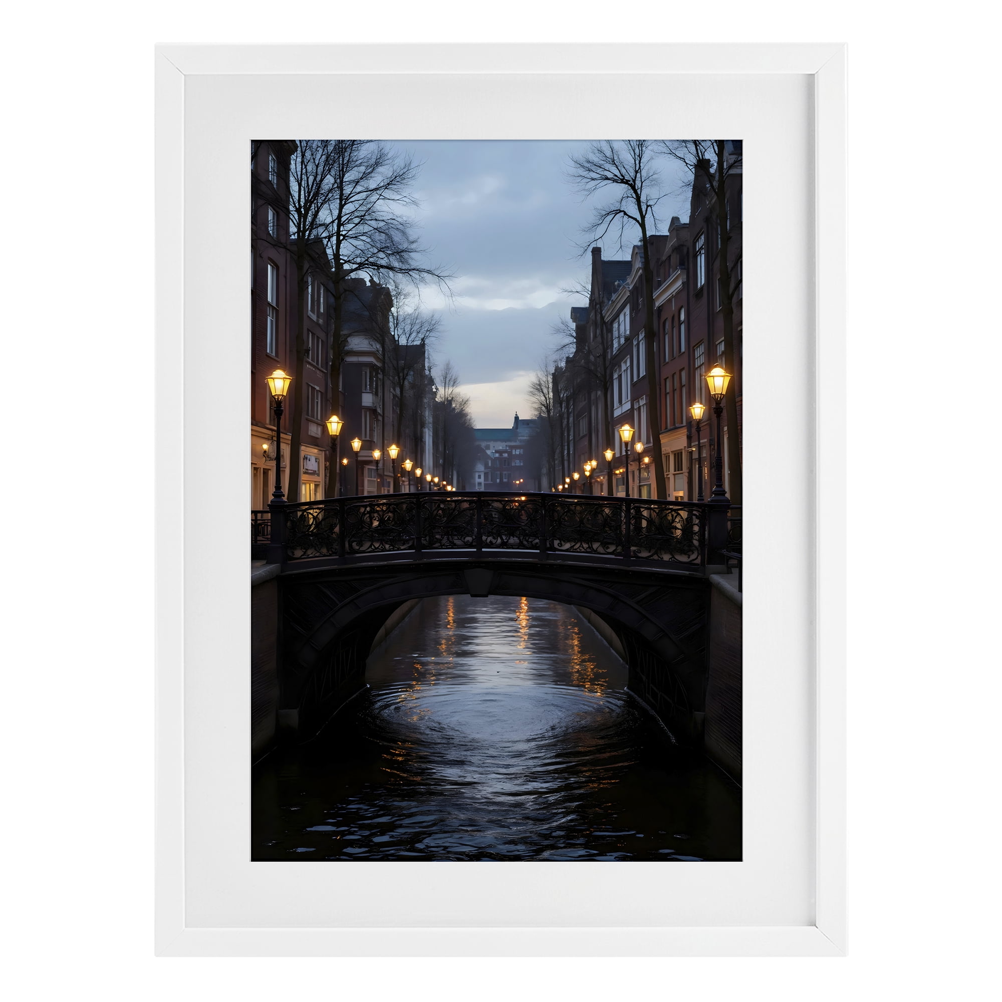 Stupell Industries Lantern Light over Quiet Canal White Framed Print Under Glass, design by Creative Studio